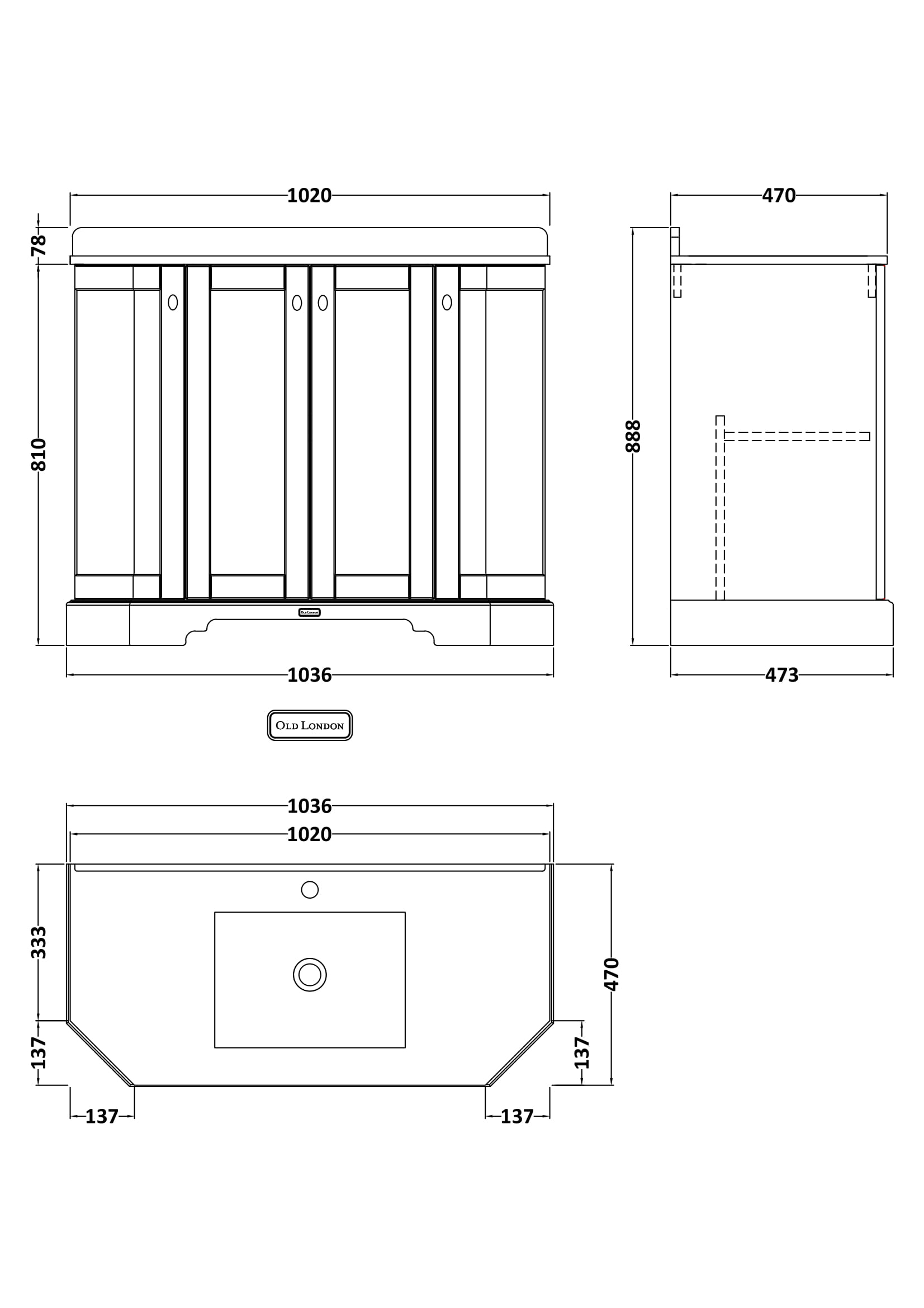 Hudson Reed 1000mm 4-Door Angled Unit & Marble Top 1TH LOF484 - Image 2