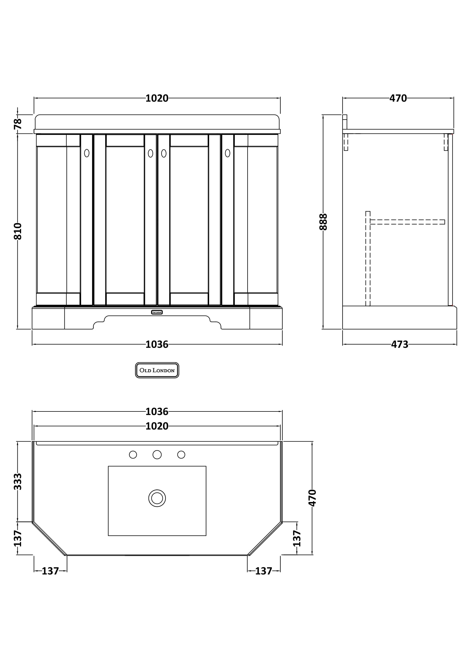 Hudson Reed 1000mm 4-Door Angled Unit & Marble Top 3TH LOF387 - Image 2