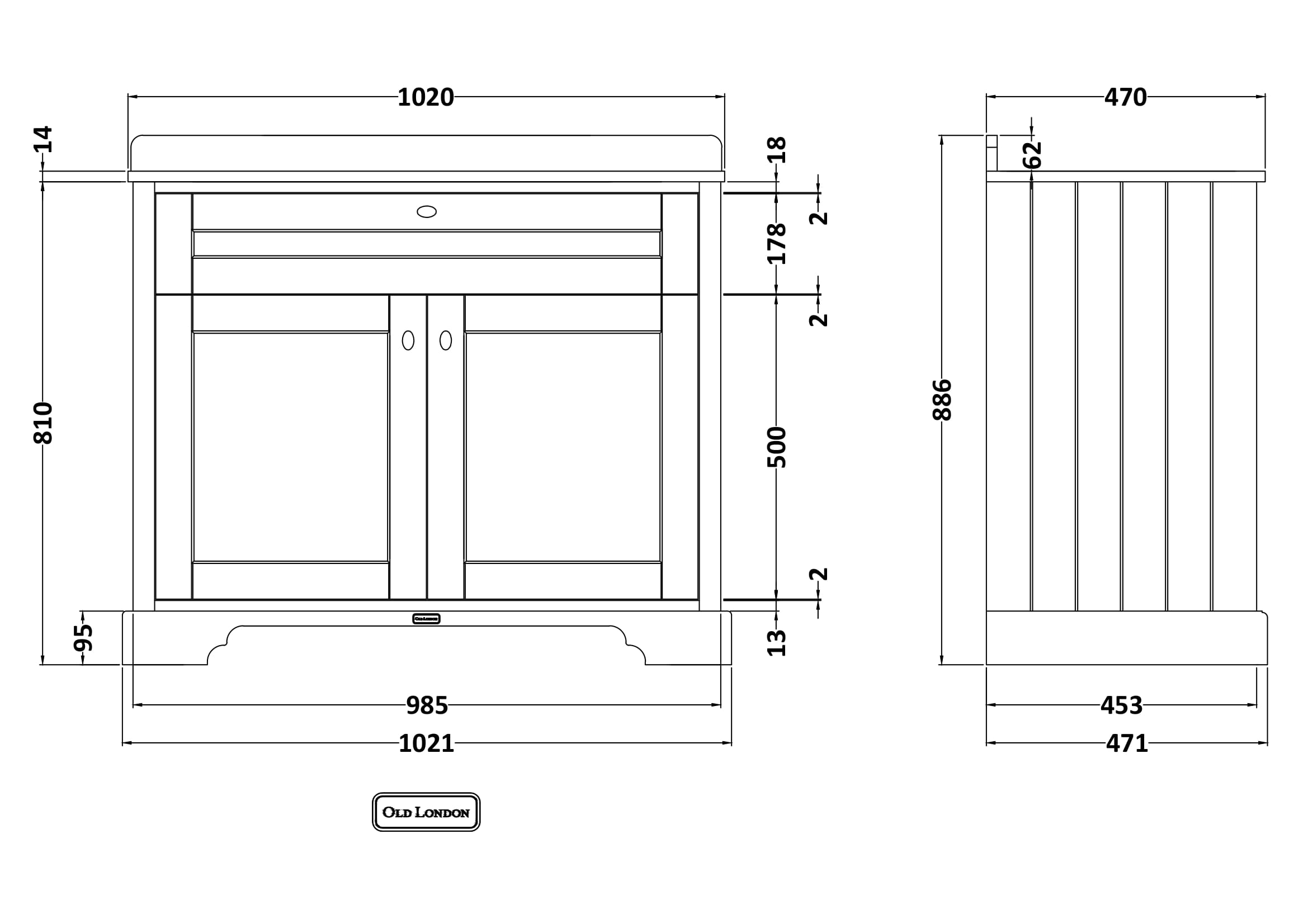Hudson Reed 1000mm Cabinet & Marble Top (3TH) LOF380 - Image 2
