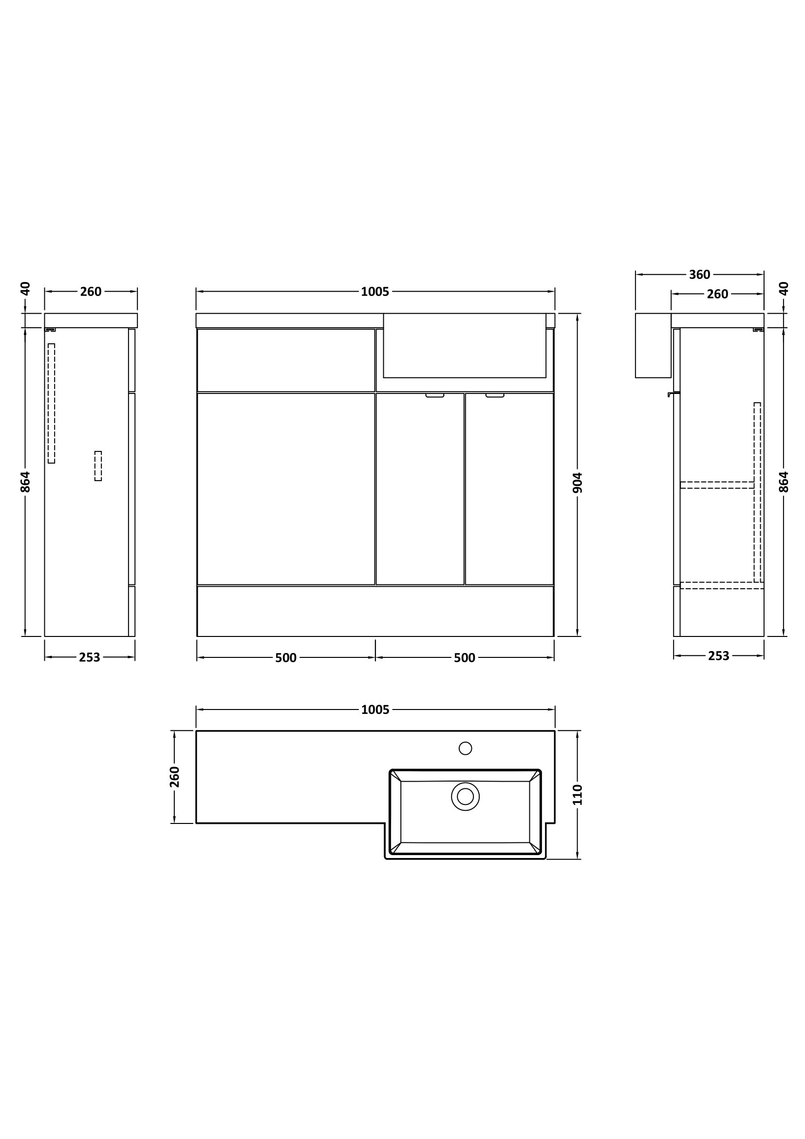 Hudson Reed 1000mm Combination Unit & Right Hand Semi Recessed Basin CBI649 - Image 2