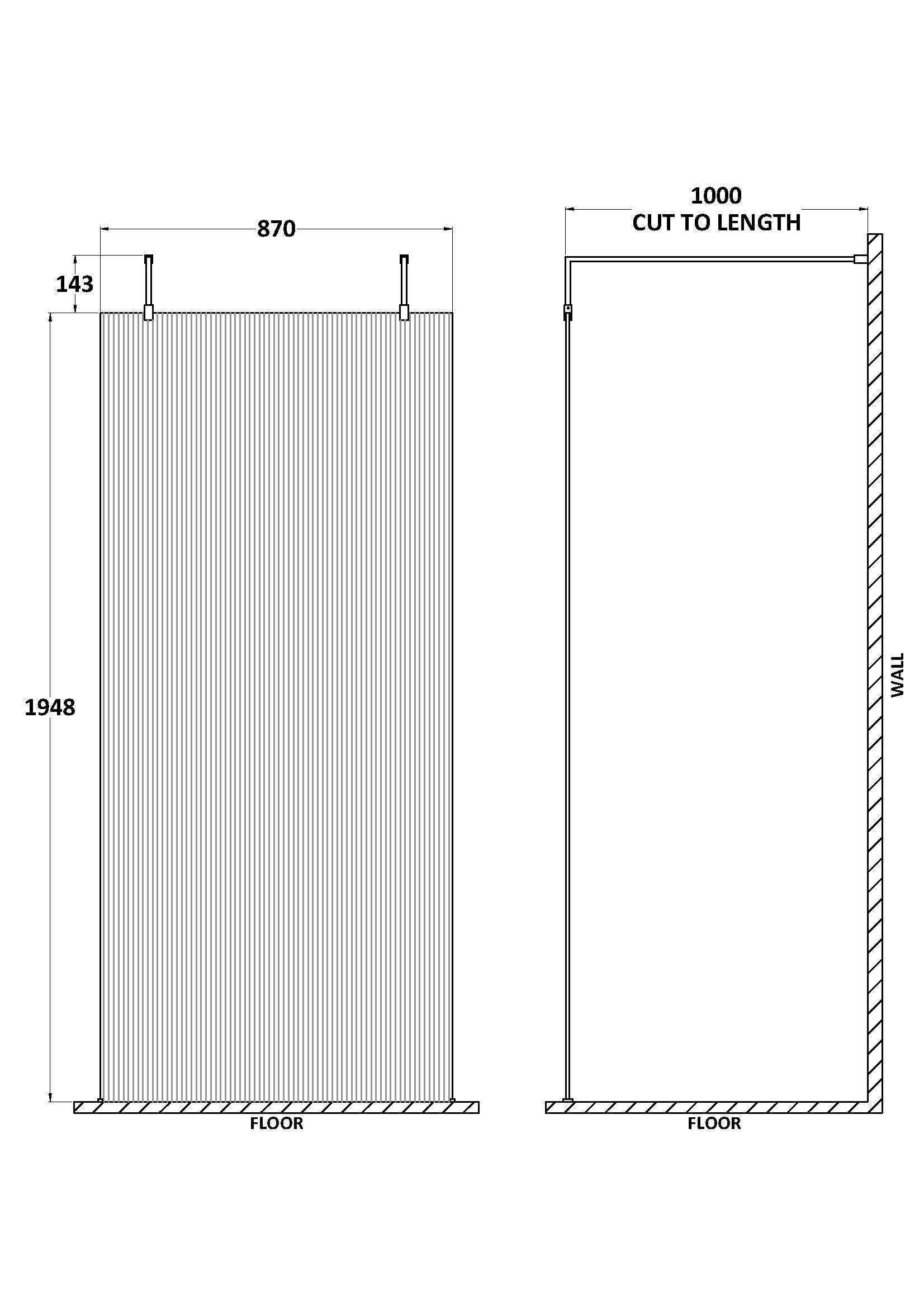 Hudson Reed 1000mm Fluted Wetroom Scren with Arms & Feet WRAF19510BP - Image 2