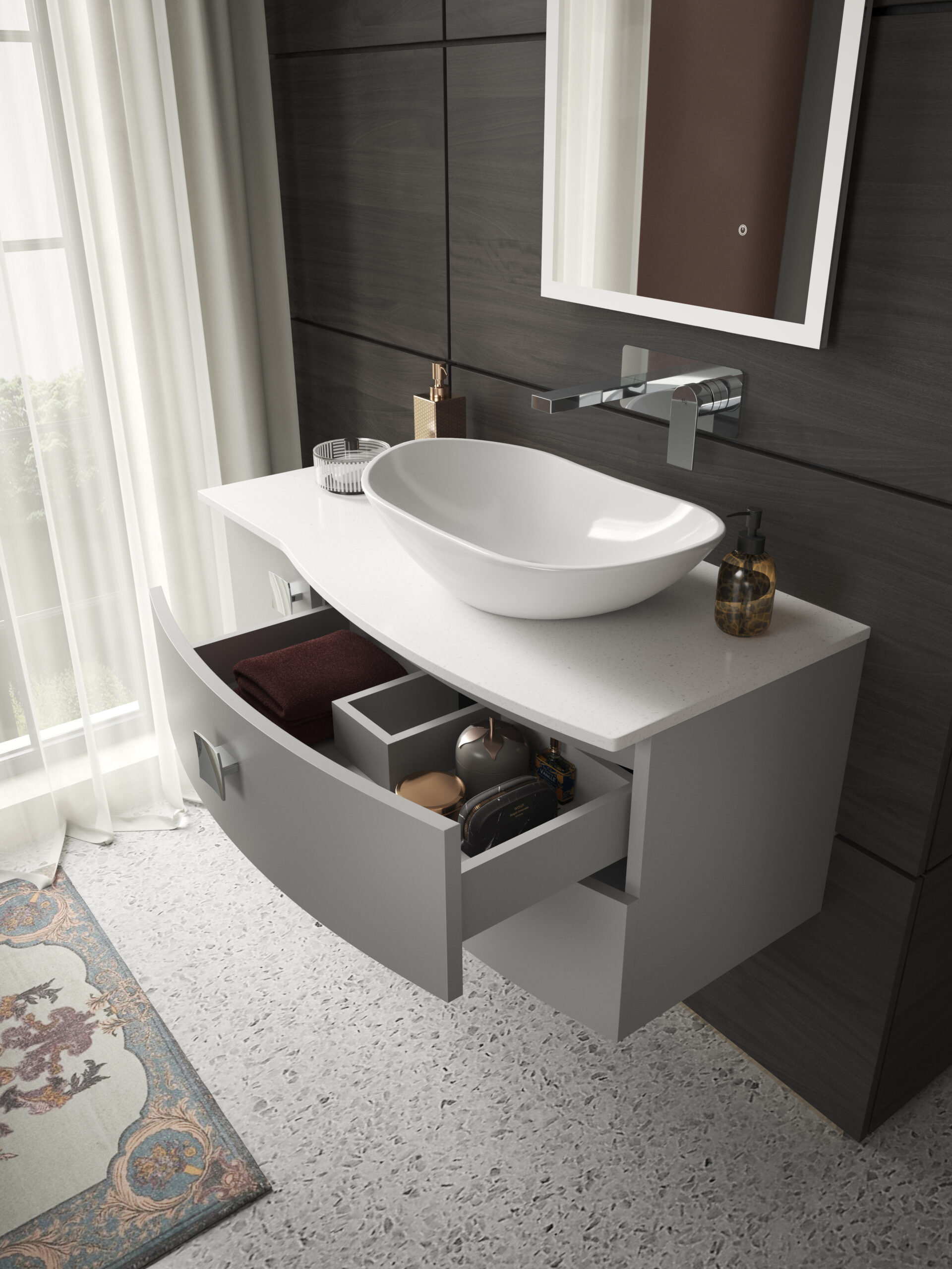 Hudson Reed 1000mm Right Hand Cabinet With Marble Top SAR203R - Image 2