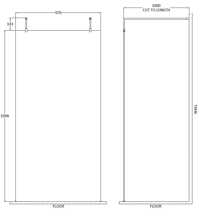 Hudson Reed 1000mm Wetroom Screen with Arms and Feet BGPAF10 - Image 3