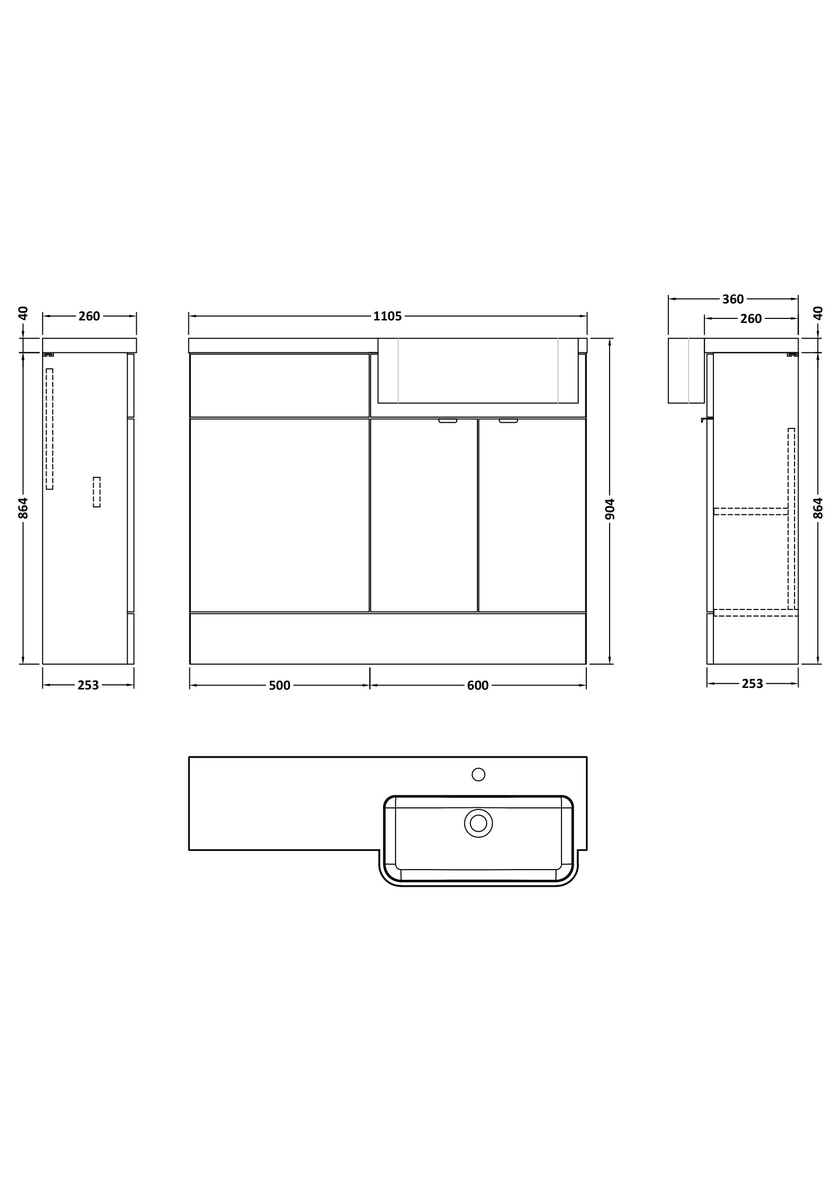 Hudson Reed 1100mm Combination Unit & Right Hand Semi Recessed Basin CBI147 - Image 2