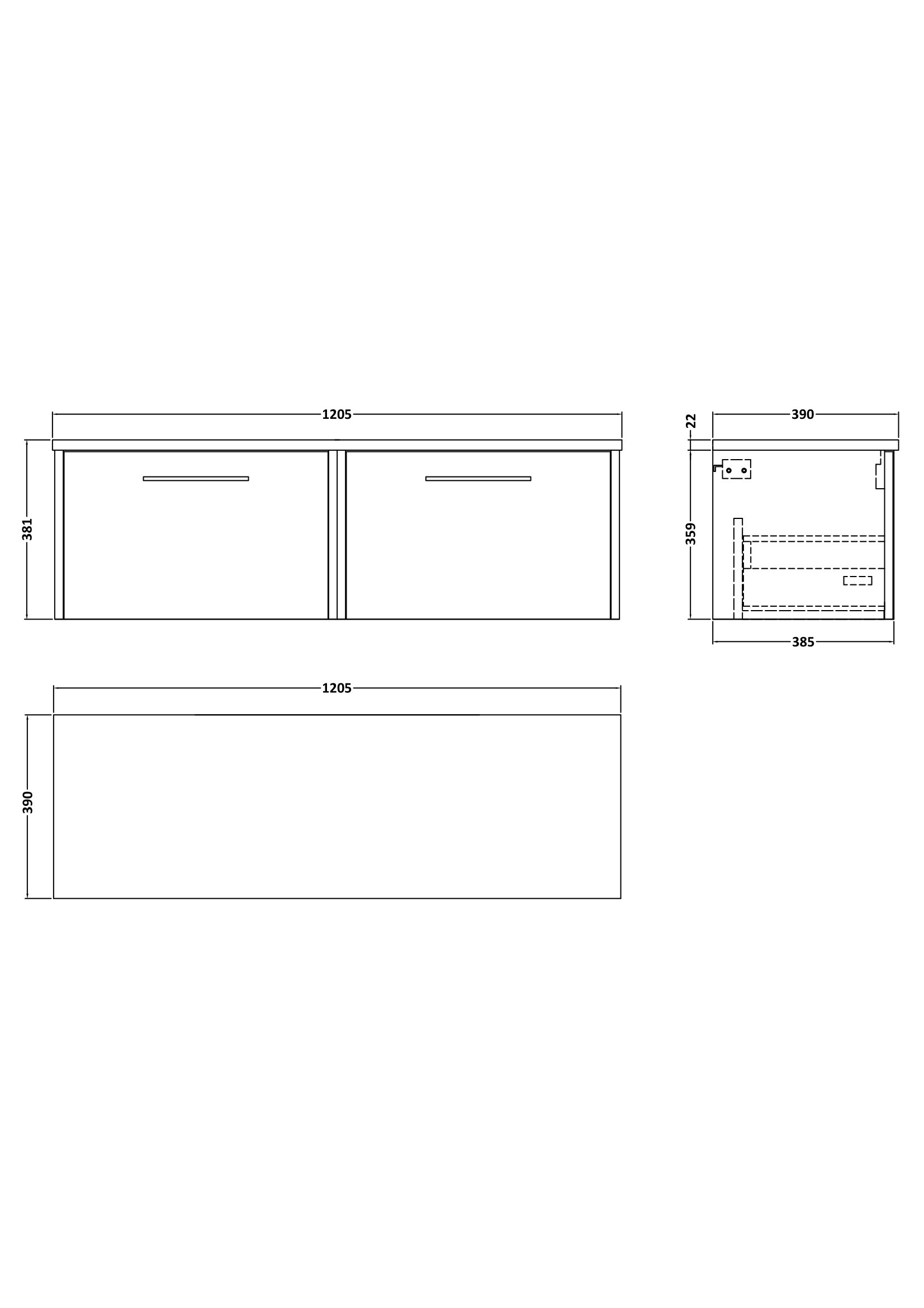 Hudson Reed 1200 Wall Hung 2-Drawer Vanity & Laminate Worktop JNU1822LSB2 - Image 2