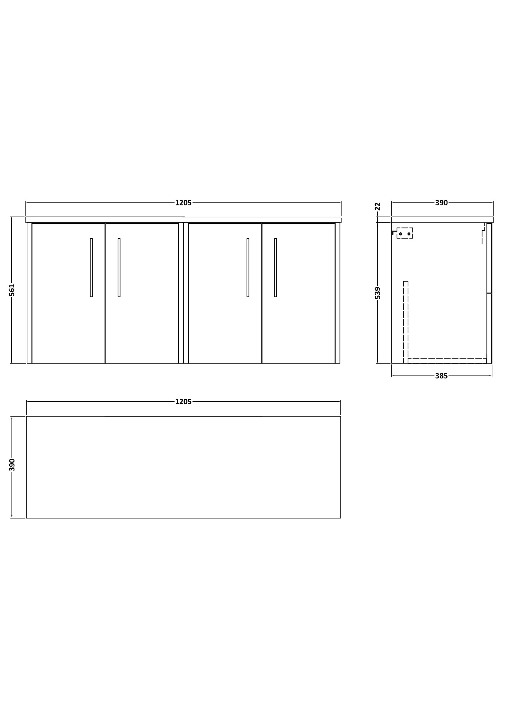 Hudson Reed 1200 Wall Hung 4-Door Vanity & Laminate Worktop JNU1823LCM2 - Image 2