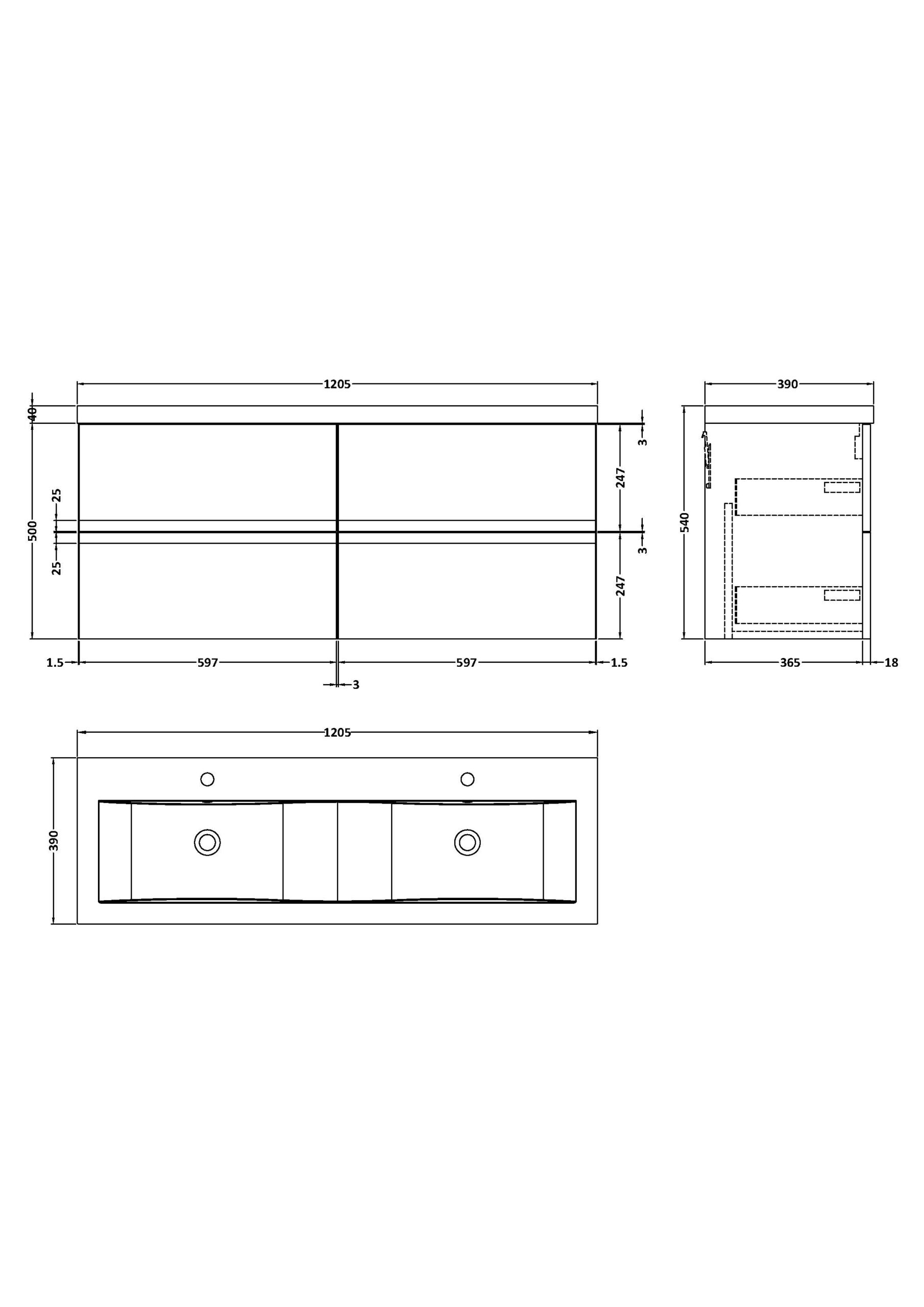 Hudson Reed 1200 Wall Hung 4 Drawer Vanity & Double Basin URB304F - Image 3