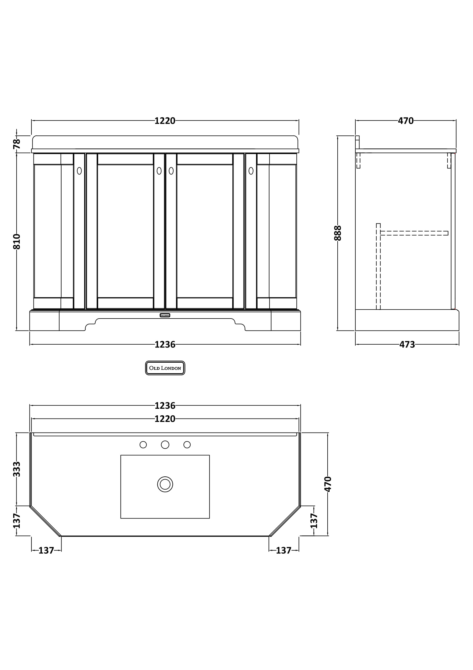 Hudson Reed 1200mm 4-Door Angled Unit & Marble Top 3TH LOF457 - Image 2