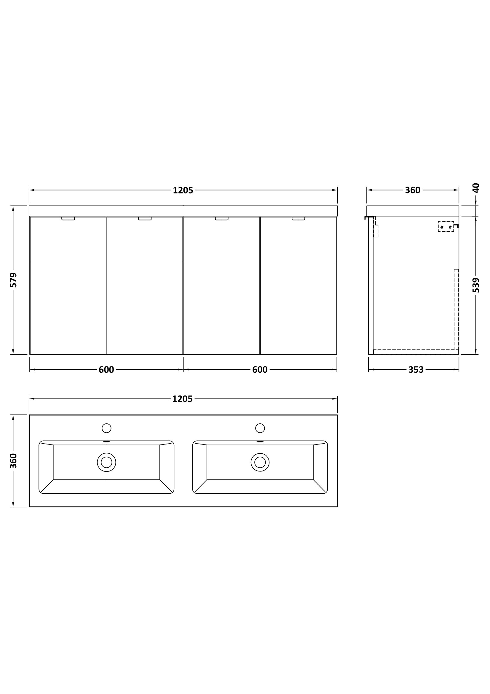 Hudson Reed 1200mm WH 4-Door Vanity & Double Basin CBI3033A - Image 2