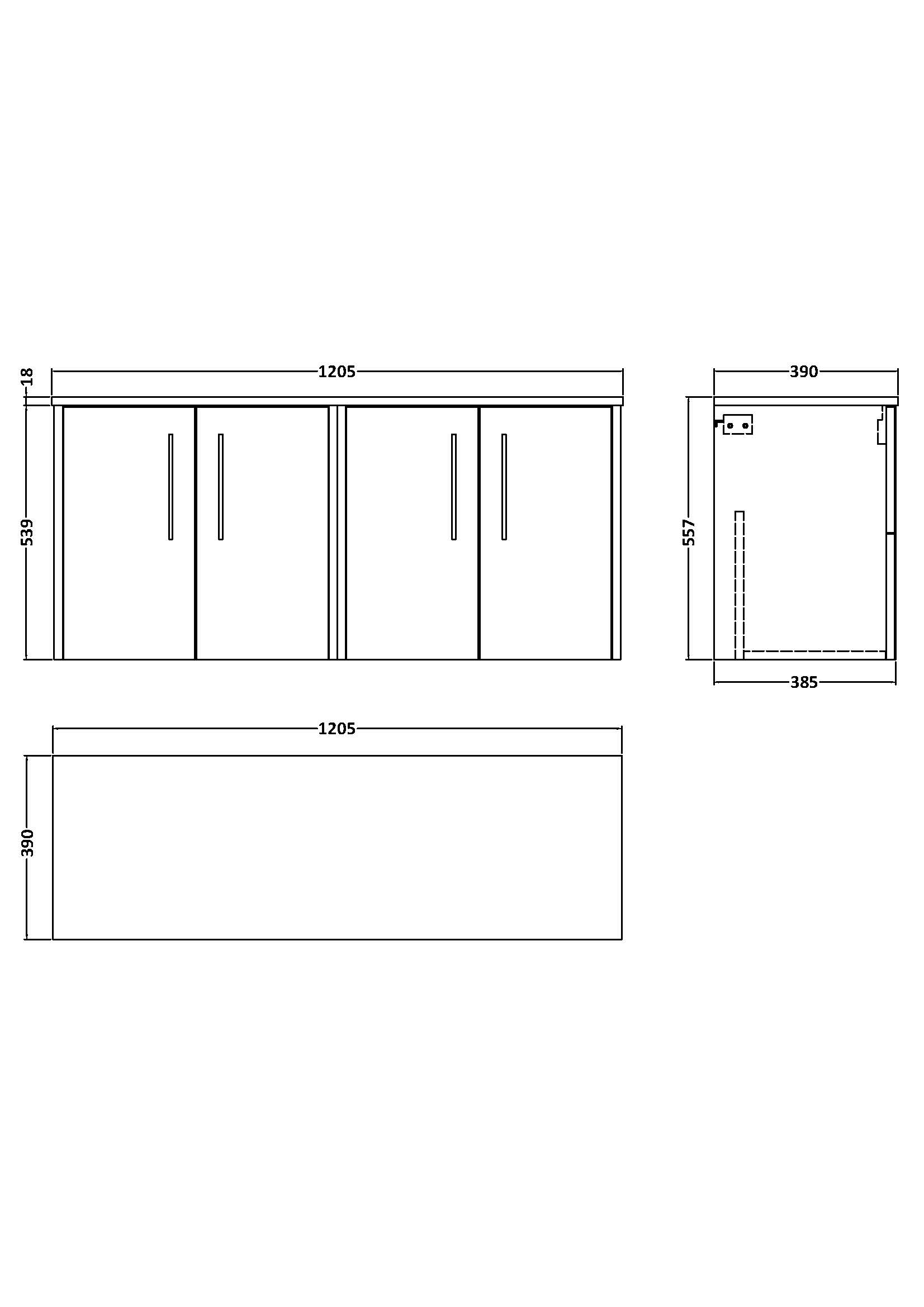 Hudson Reed 1200mm Wall Hung 4 Door Vanity & Worktop JNU2623W2 - Image 2
