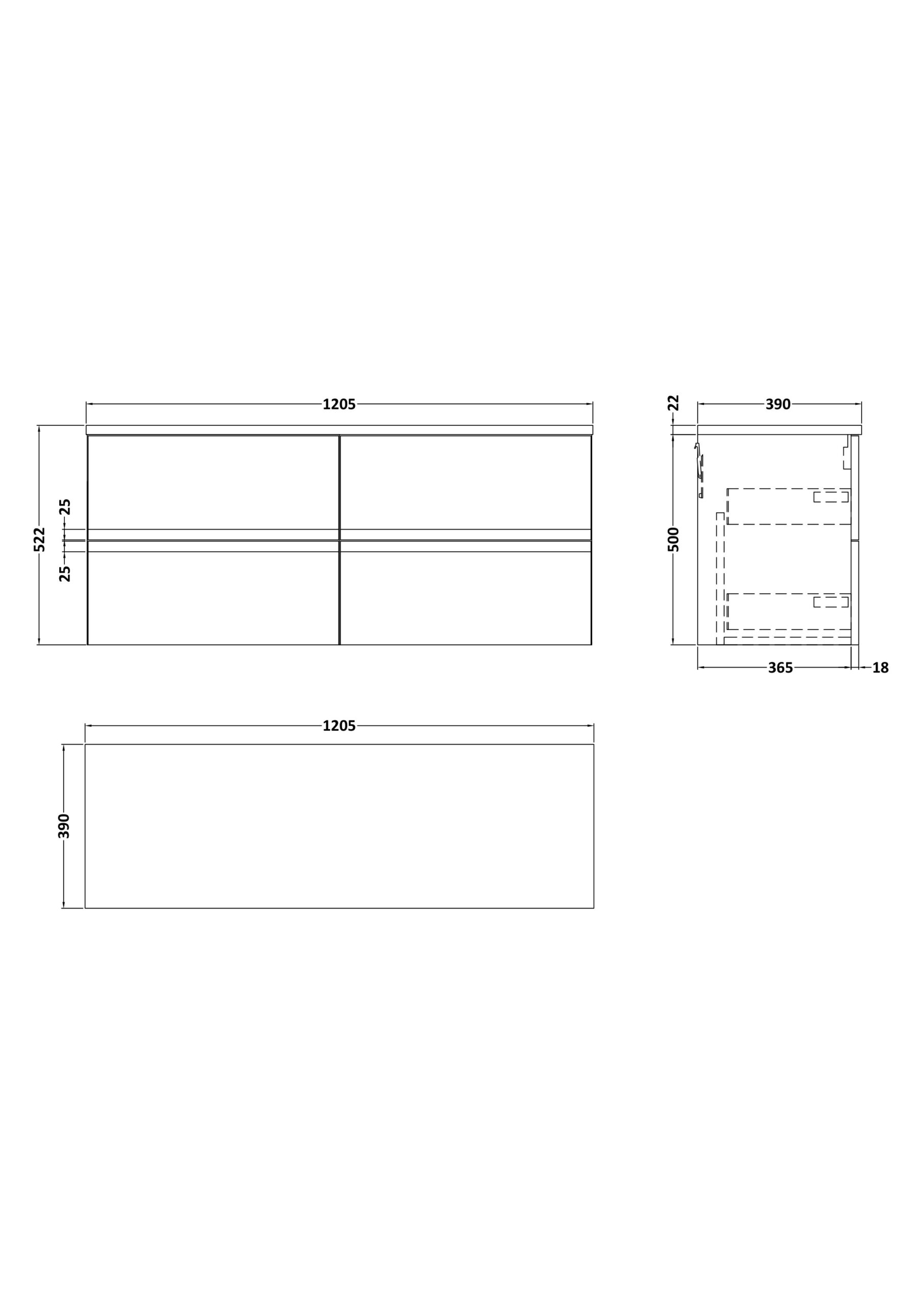 Hudson Reed 1200mm Wall Hung 4-Drawer Unit & Laminate Worktop URB1404LBG2 - Image 2