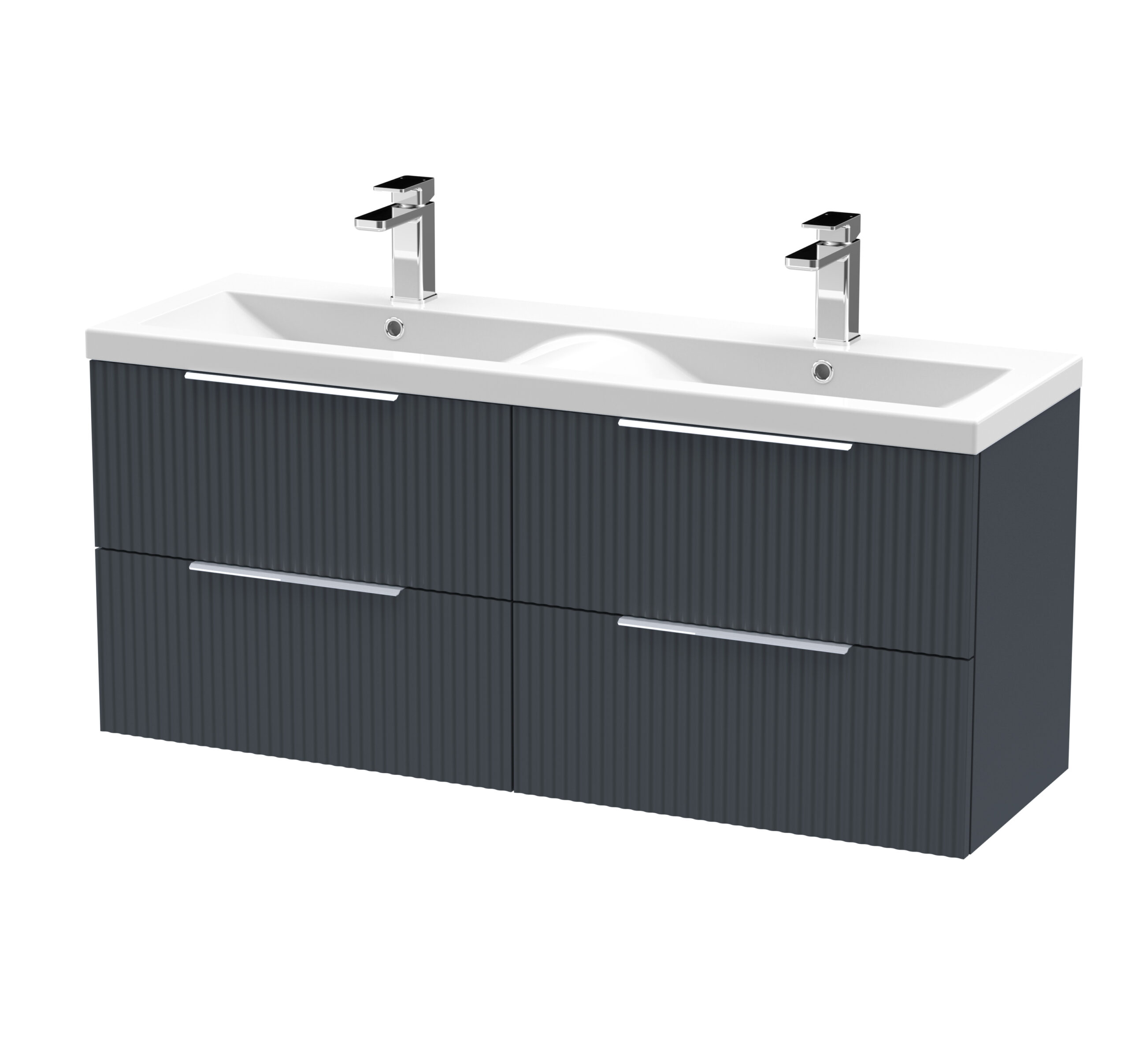 Hudson Reed 1200mm Wall Hung 4 Drawer Vanity & Double Basin DFF1493F