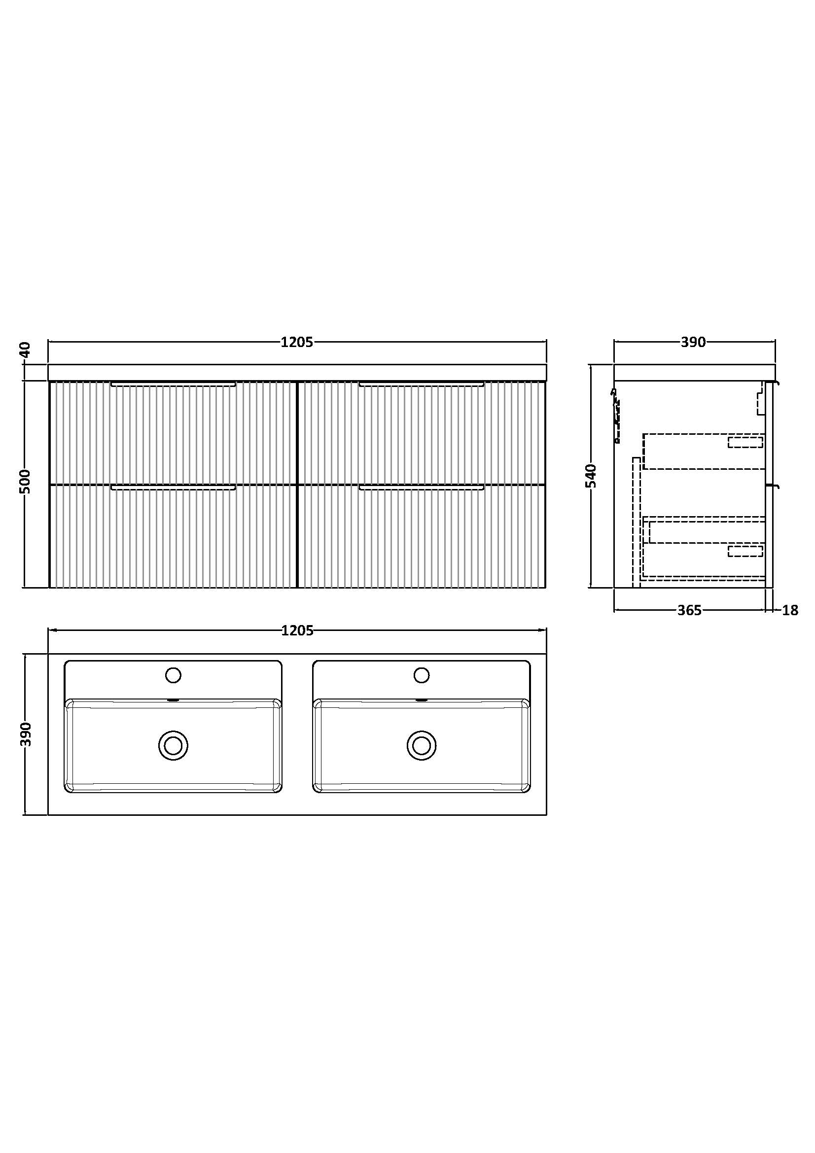 Hudson Reed 1200mm Wall Hung 4 Drawer Vanity & Double Basin DFF393C - Image 3