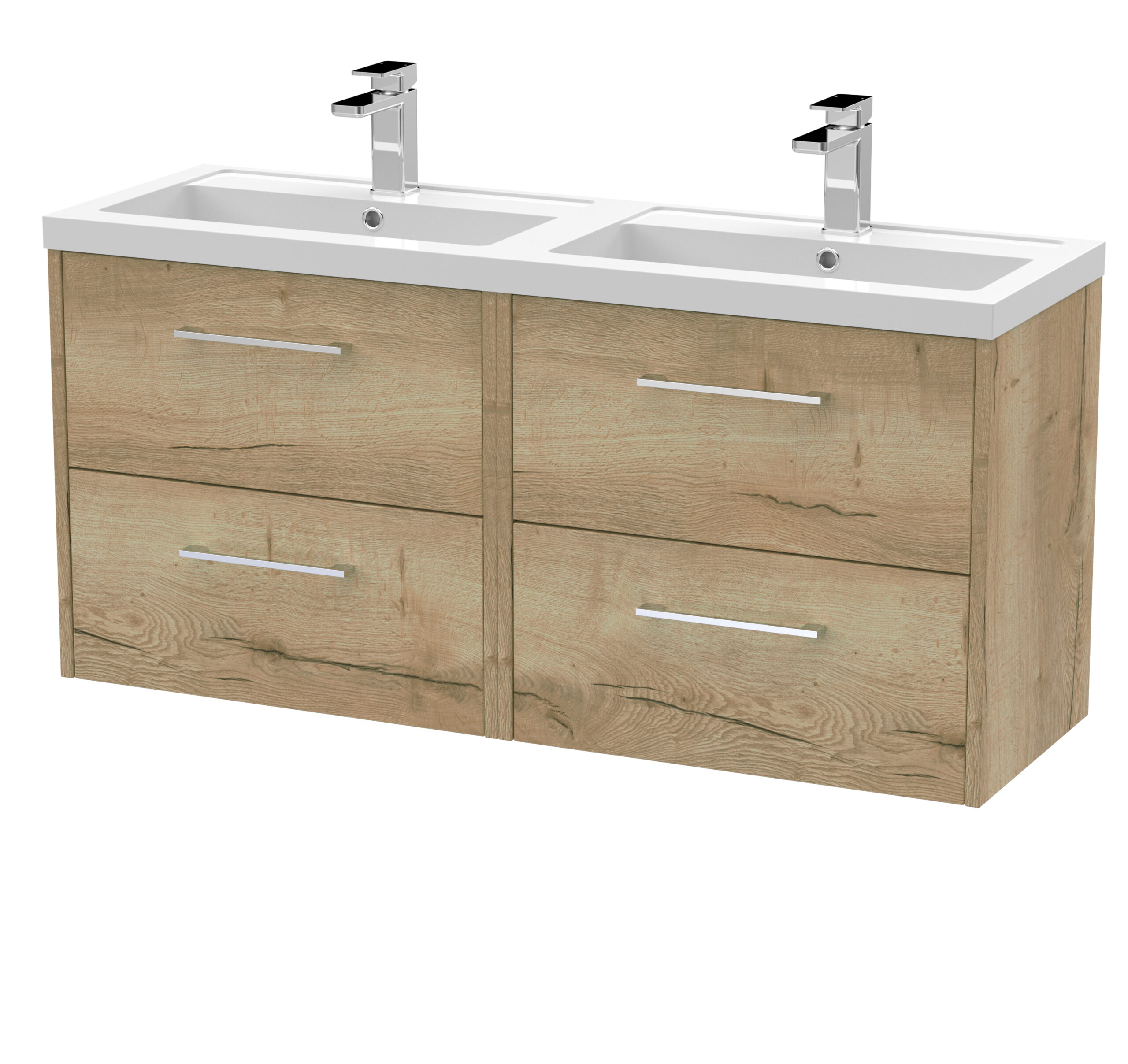 Hudson Reed 1200mm Wall Hung 4 Drawer Vanity & Double Basin JNU1824C