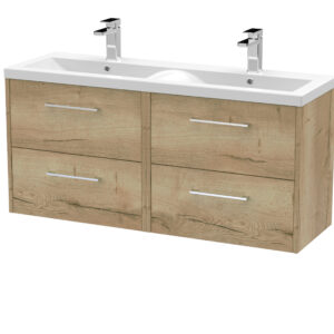 Hudson Reed 1200mm Wall Hung 4 Drawer Vanity & Double Basin JNU1824F