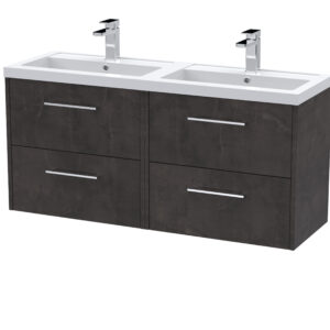 Hudson Reed 1200mm Wall Hung 4 Drawer Vanity & Double Basin JNU2624C