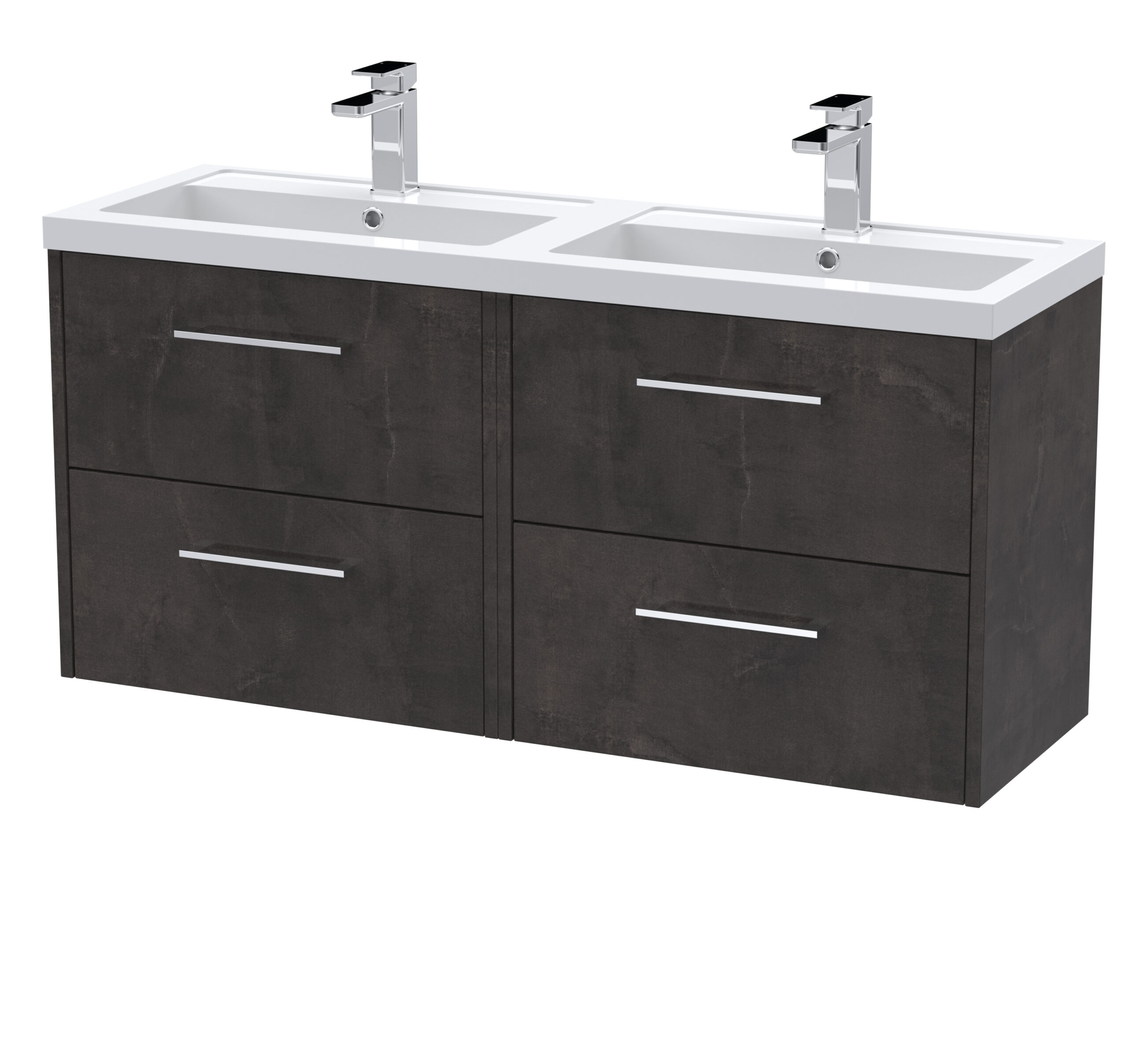 Hudson Reed 1200mm Wall Hung 4 Drawer Vanity & Double Basin JNU2624C