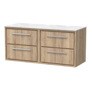 Hudson Reed 1200mm Wall Hung 4-Drawer Vanity with Marble Worktop LIL3024WMT2