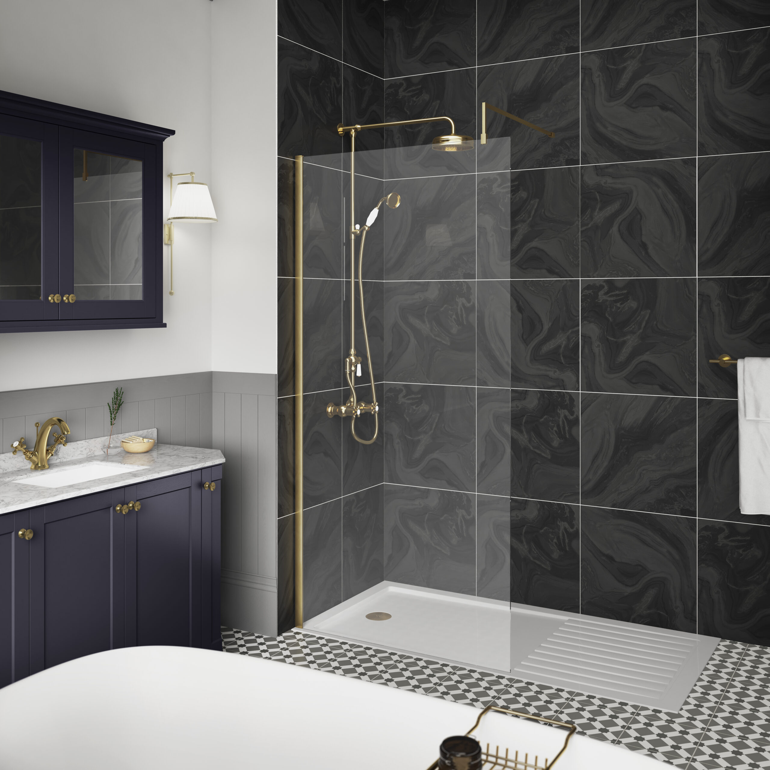Hudson Reed 1400mm Wetroom Screen With Brass Support Bar WRSBB14 - Image 2