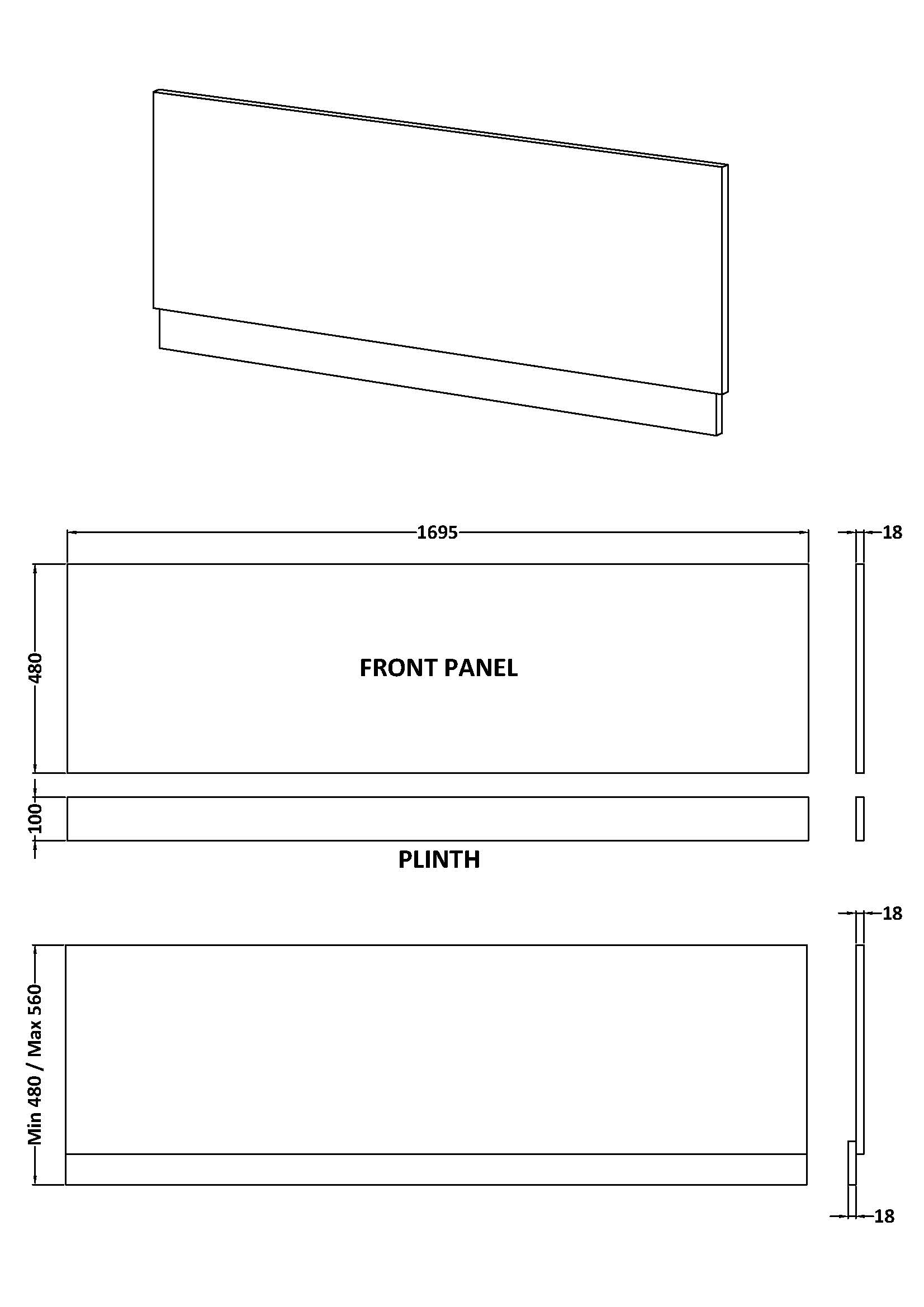 Hudson Reed 1700mm Bath Front Panel & Plinth MPC2305 - Image 2