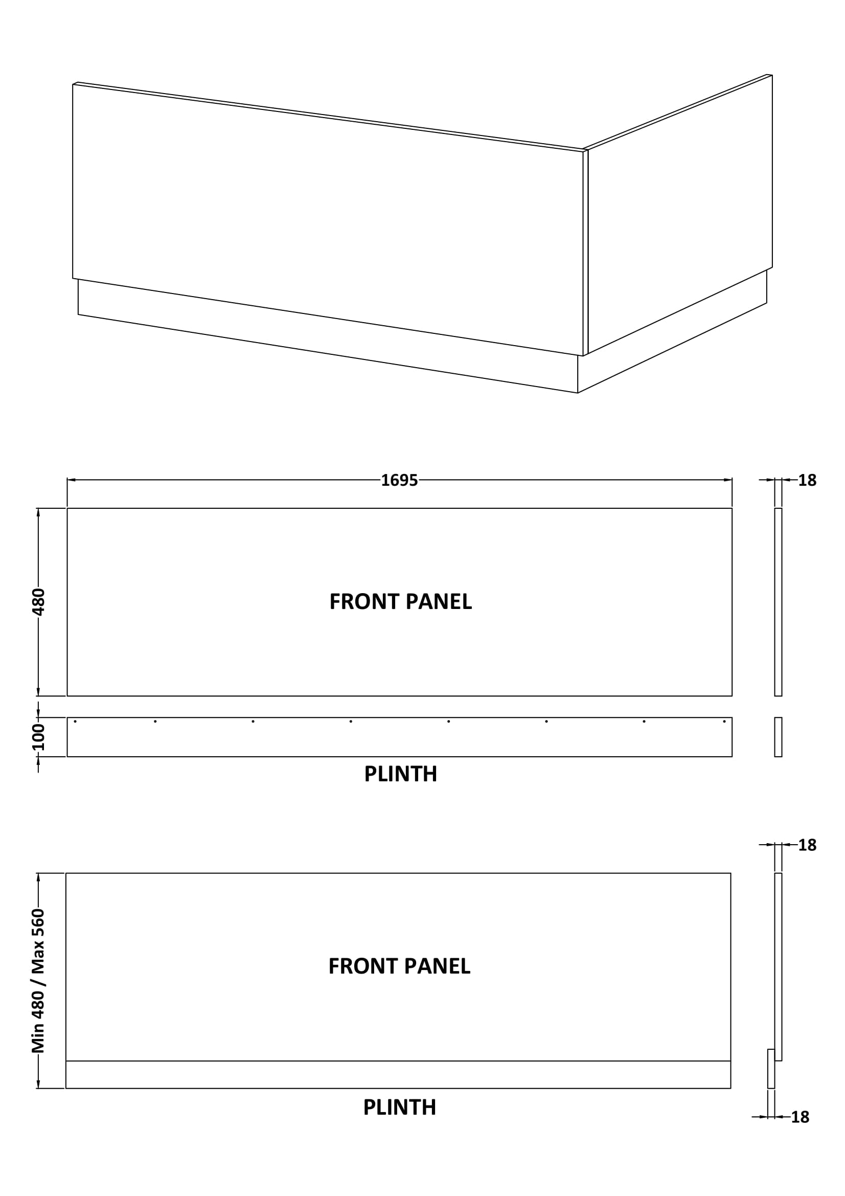 Hudson Reed 1700mm Bath Front Panel & Plinth OFF177 - Image 2