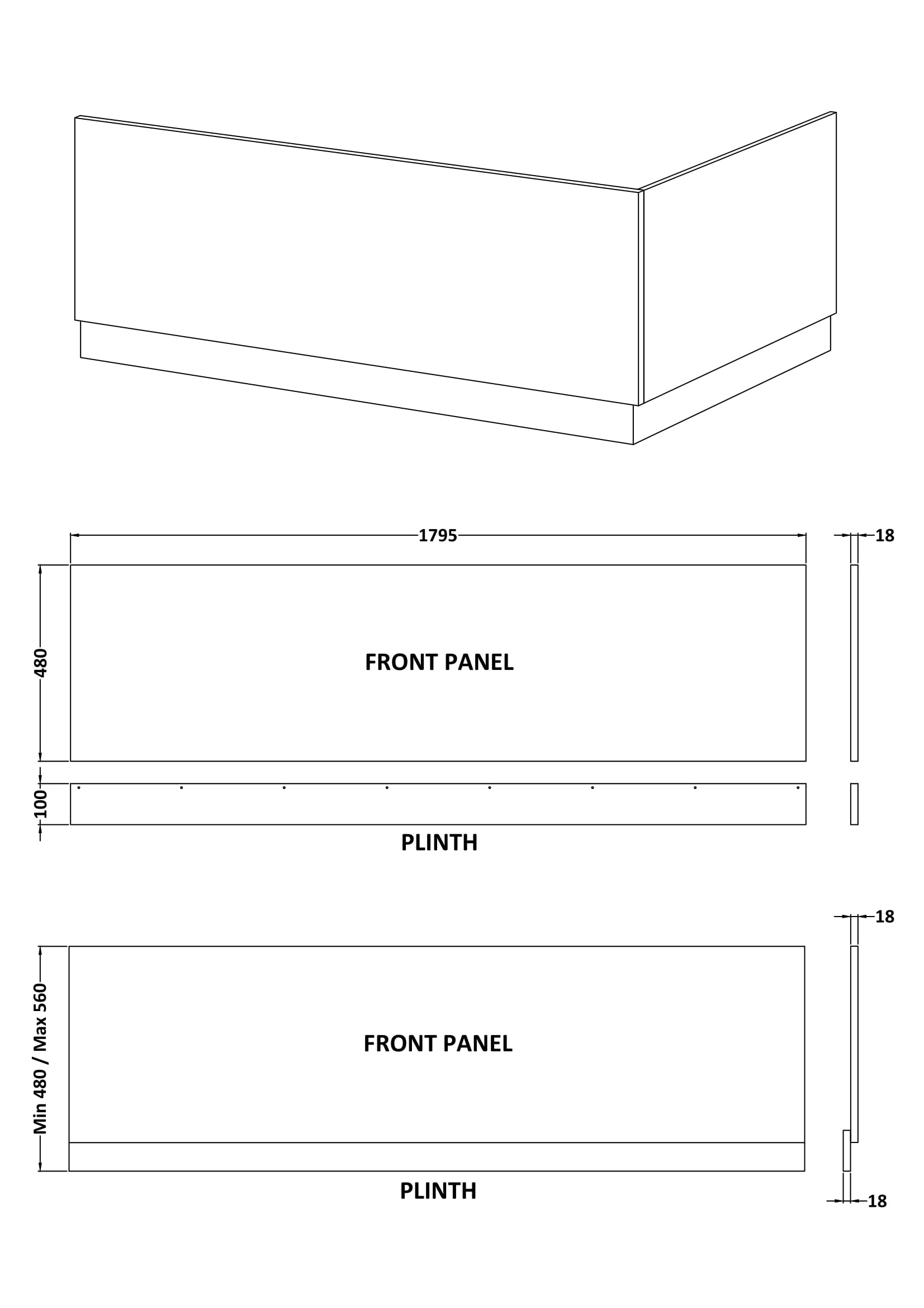 Hudson Reed 1800mm Bath Front Panel MPD507 - Image 2