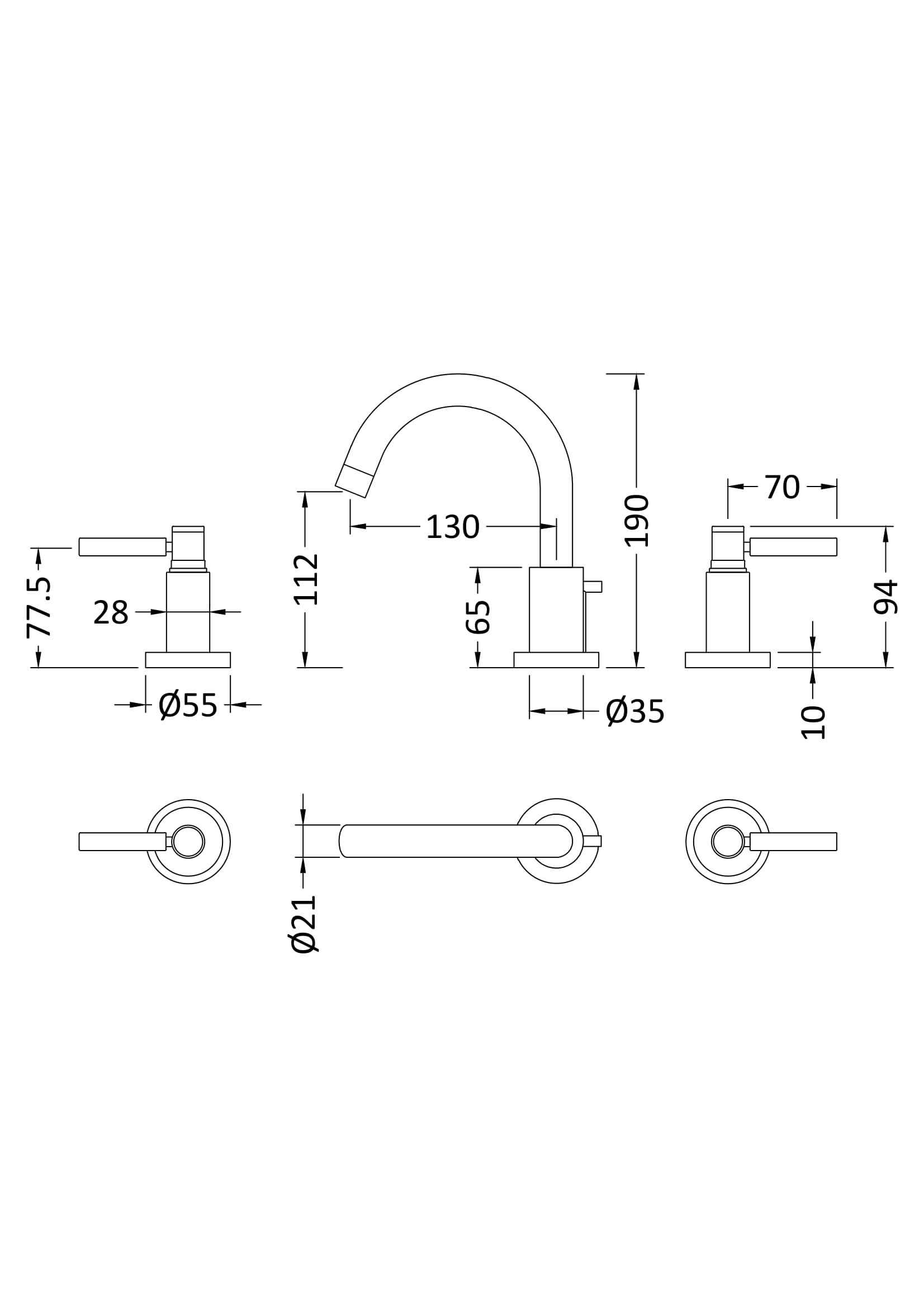 Hudson Reed 3 Tap Hole Basin Mixer TEL337 - Image 2