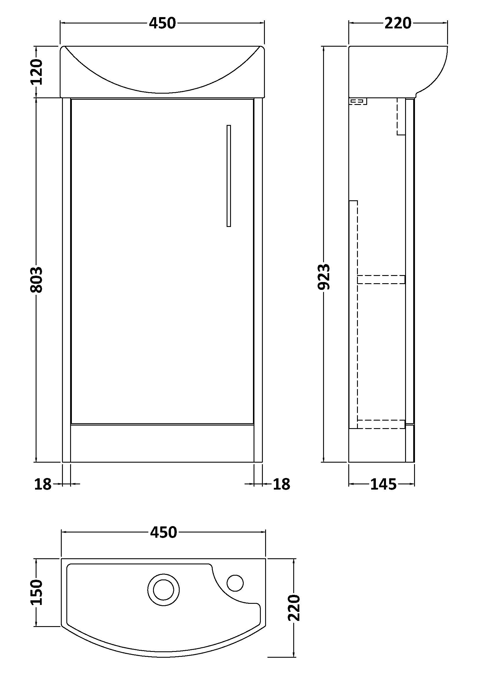 Hudson Reed 440mm Floor Standing 1-Door Unit & 1TH Basin LH JNU2921L - Image 2