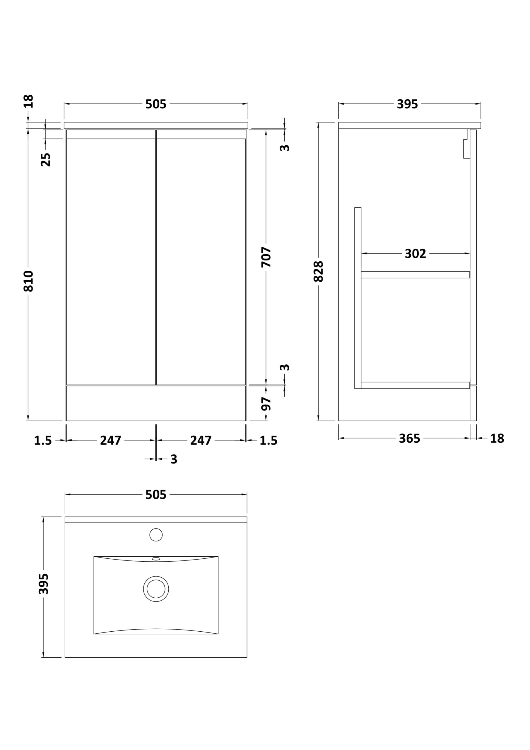 Hudson Reed 500mm Floor Standing 2 Door Vanity & Basin 2 URB1407B - Image 3