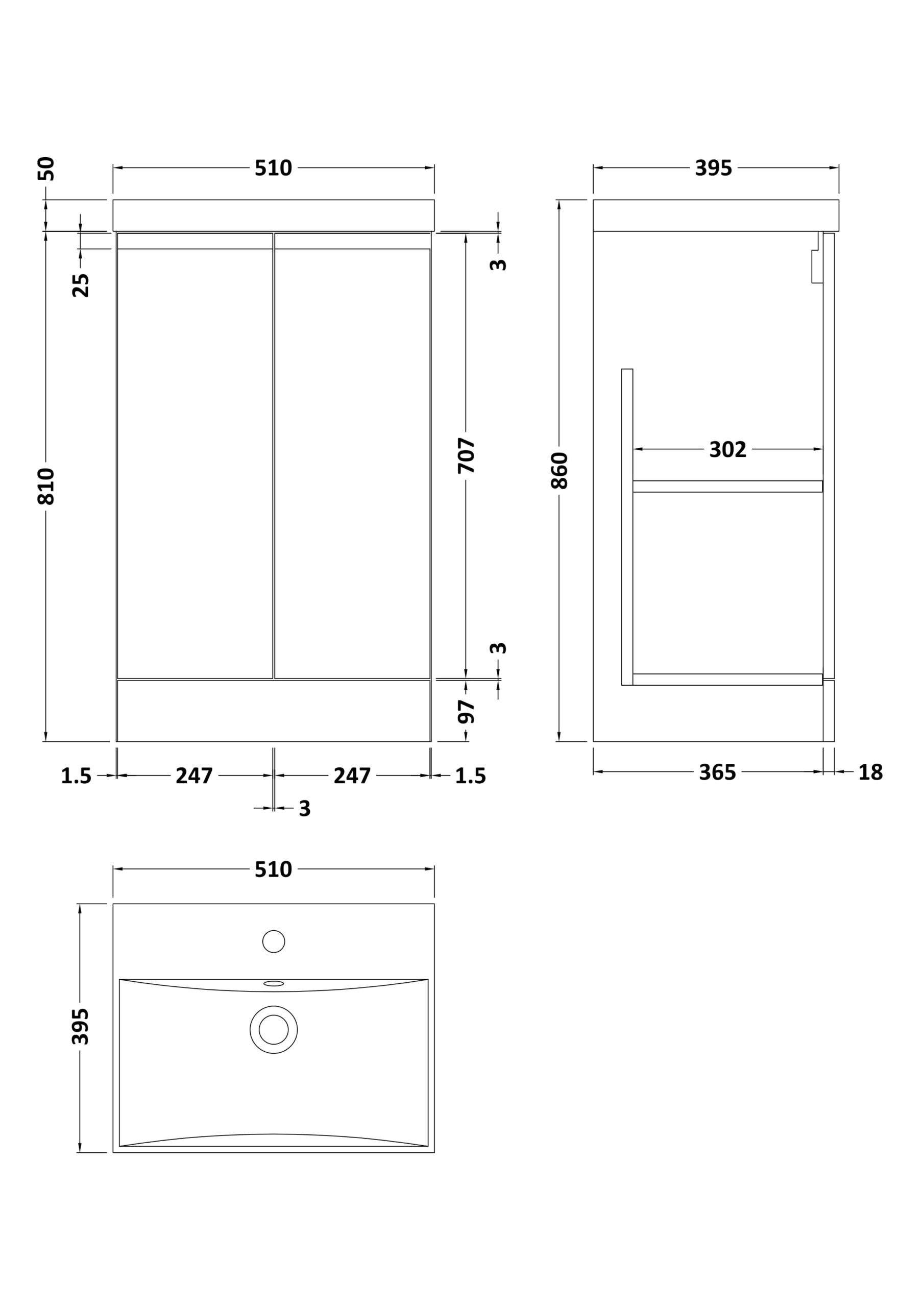 Hudson Reed 500mm Floor Standing 2 Door Vanity & Basin 3 URB1407D - Image 3
