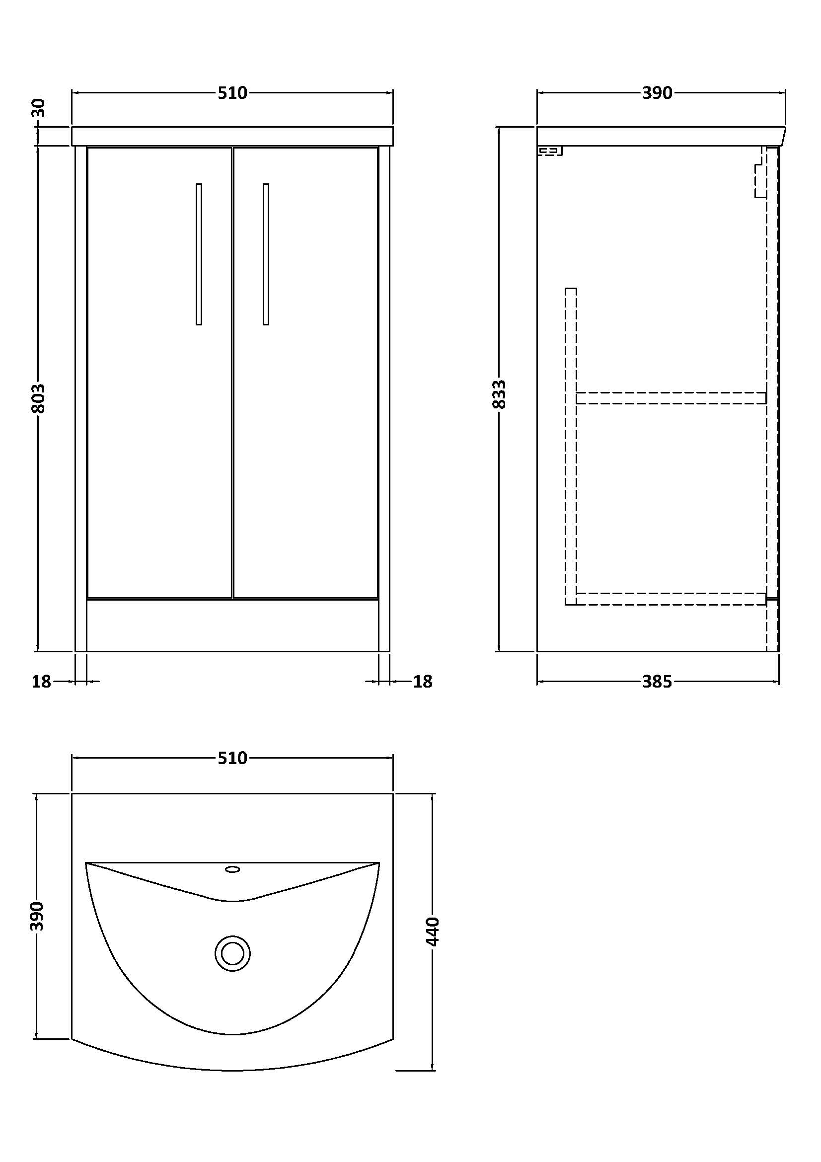 Hudson Reed 500mm Floor Standing 2 Door Vanity & Basin 4 JNU2201G - Image 3
