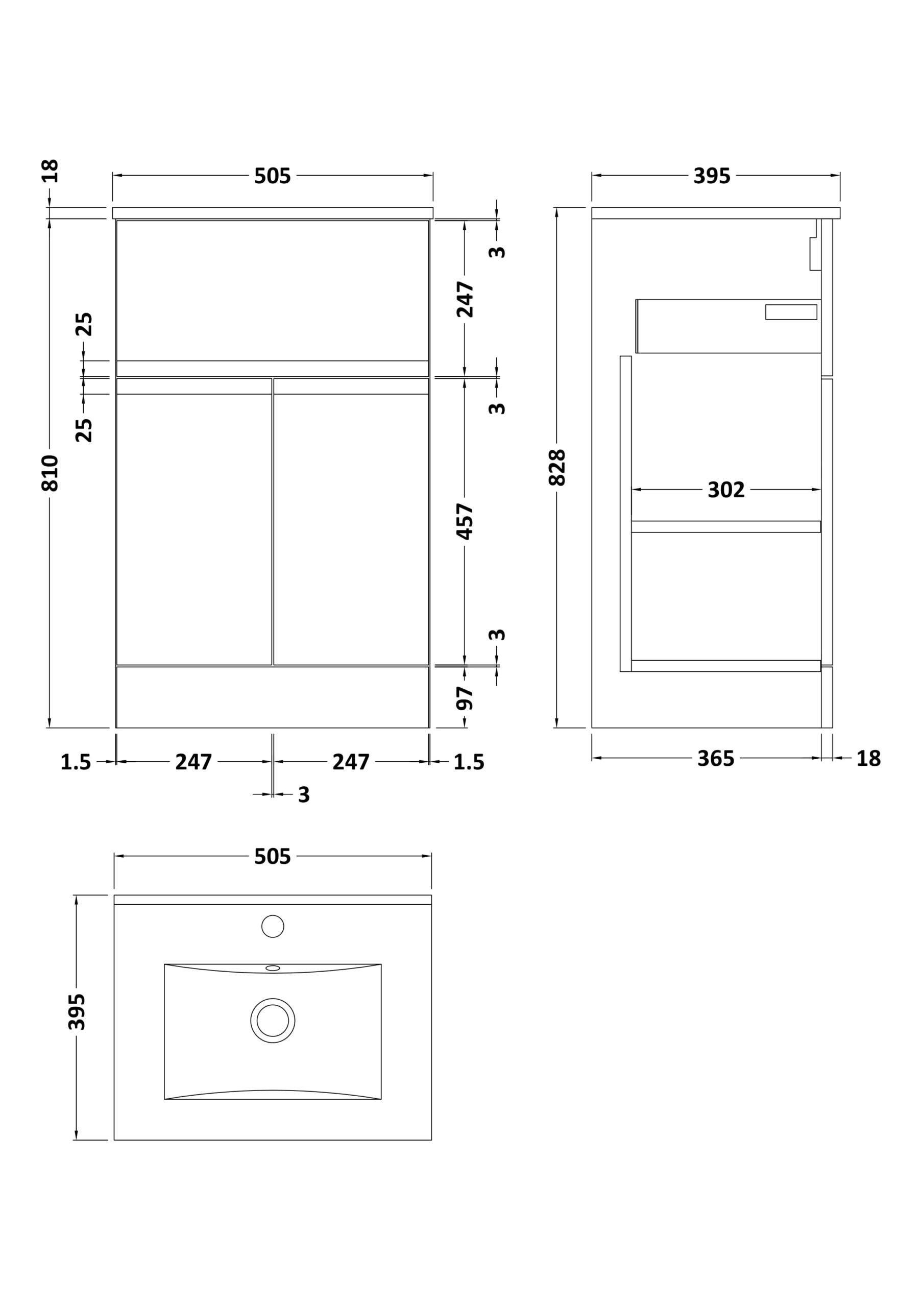 Hudson Reed 500mm Floor Standing 2-Door/Drawer Vanity Unit & Basin 2 URB201B - Image 3