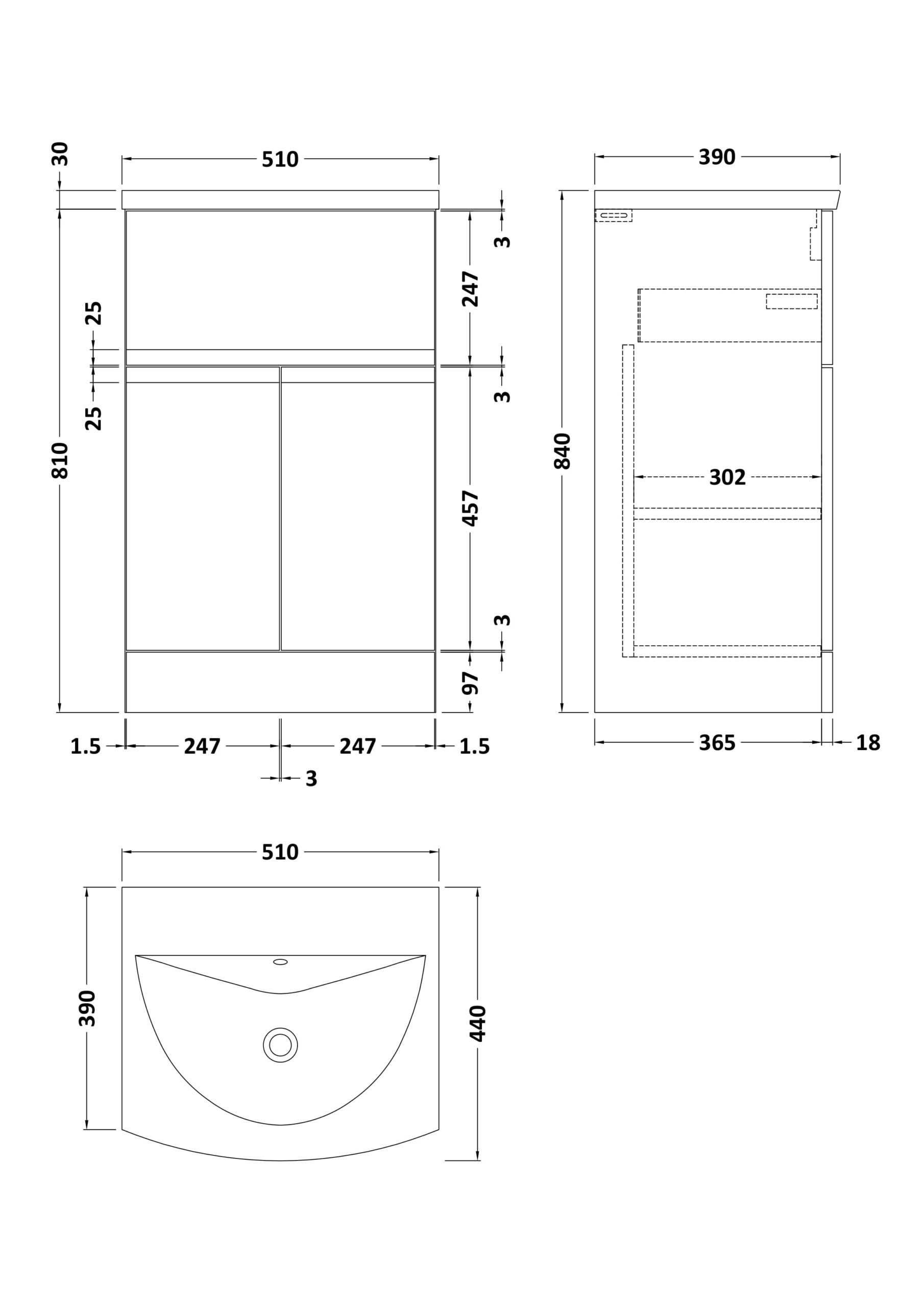 Hudson Reed 500mm Floor Standing 2 Door/Drawer Vanity Unit & Basin 4 URB201G - Image 3