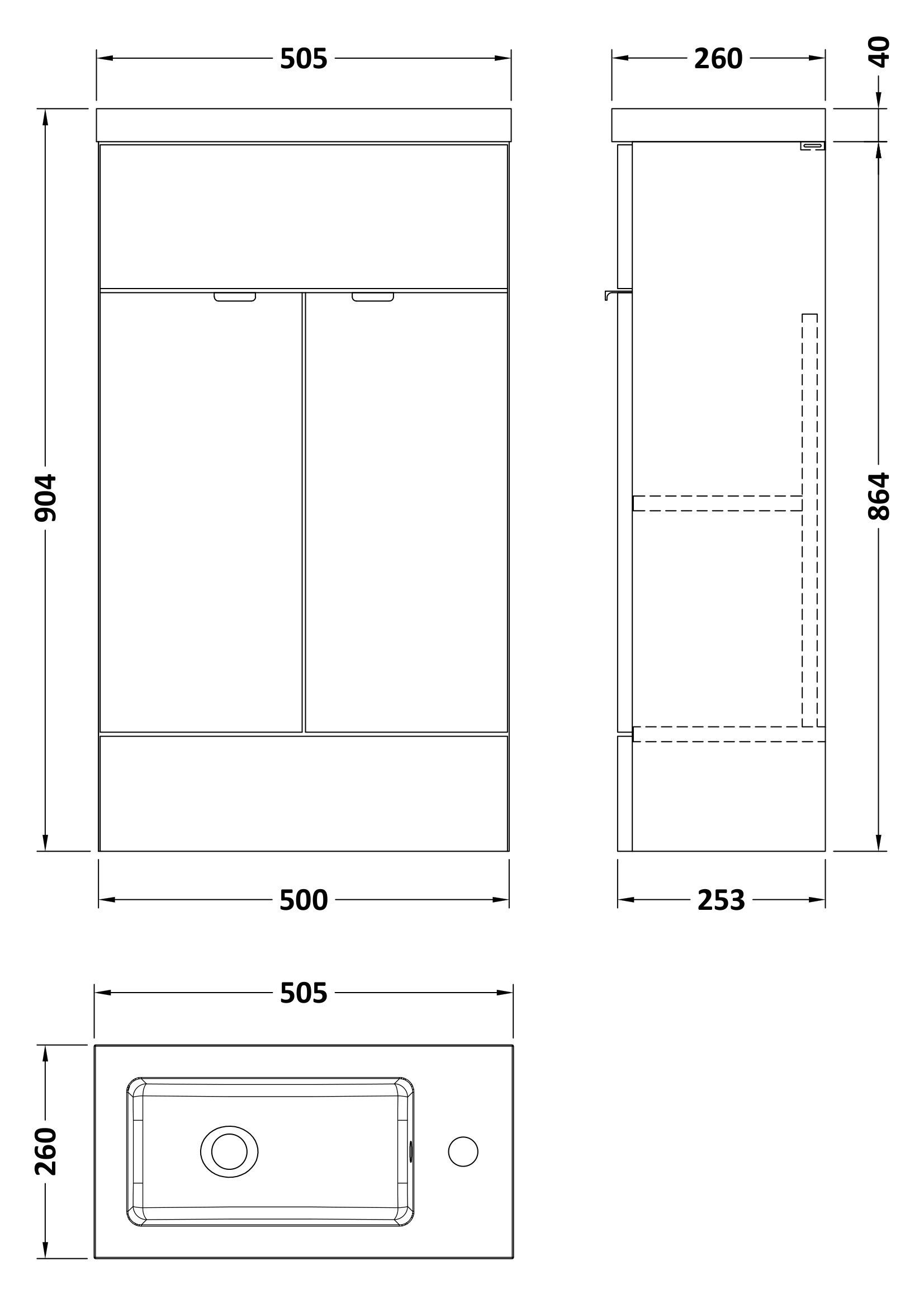 Hudson Reed 500mm Vanity Unit & Basin - Compact CBI522 - Image 3