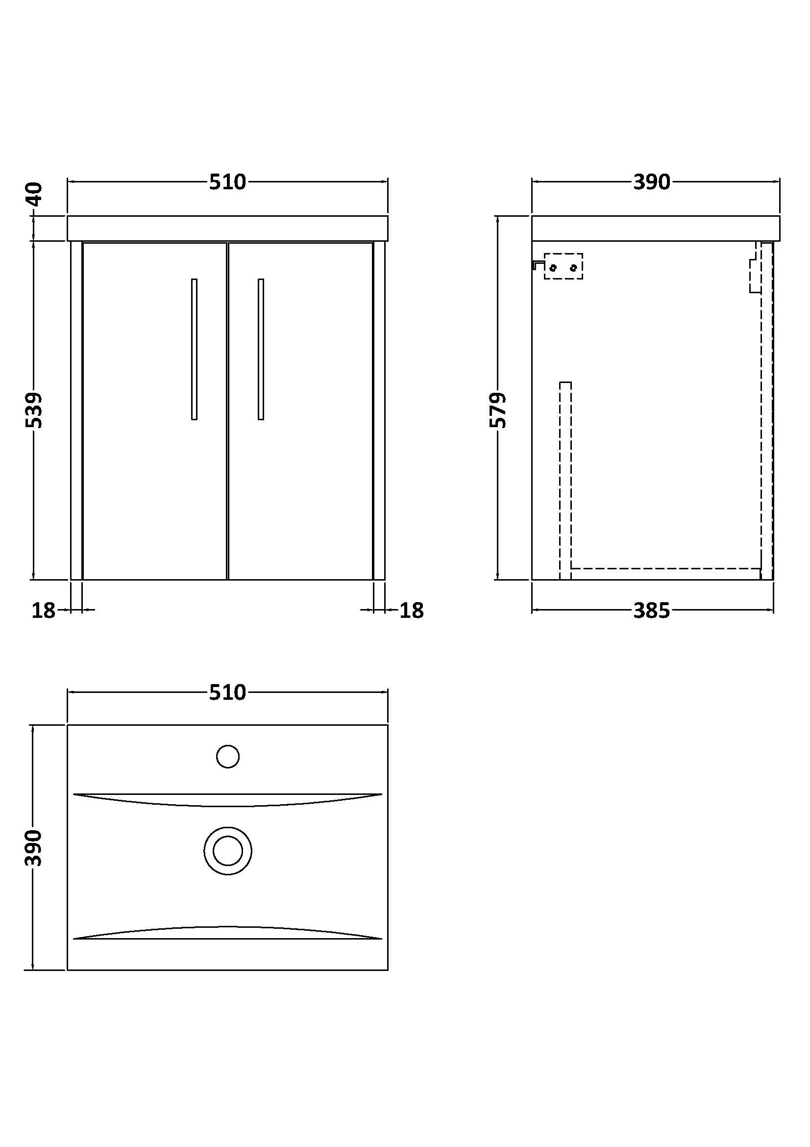 Hudson Reed 500mm Wall Hung 2-Door Vanity & Basin 1 JNU2921A - Image 3