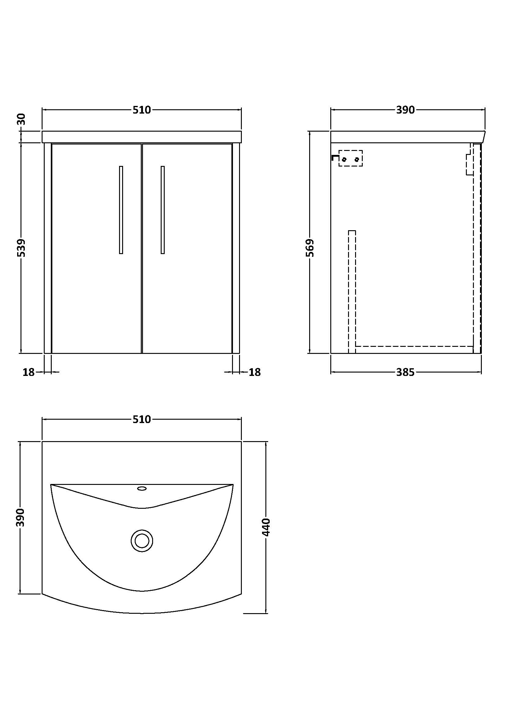 Hudson Reed 500mm Wall Hung 2 Door Vanity & Basin 4 JNU1821G - Image 3