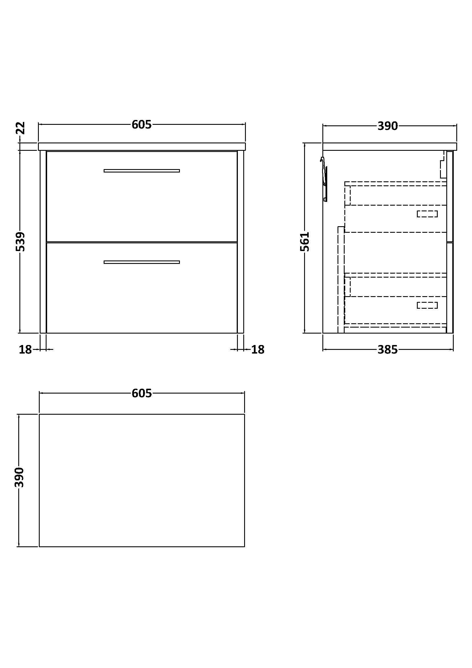 Hudson Reed 600 Wall Hung 2-Drawer Vanity & Laminate Worktop JNU2324LCM - Image 2