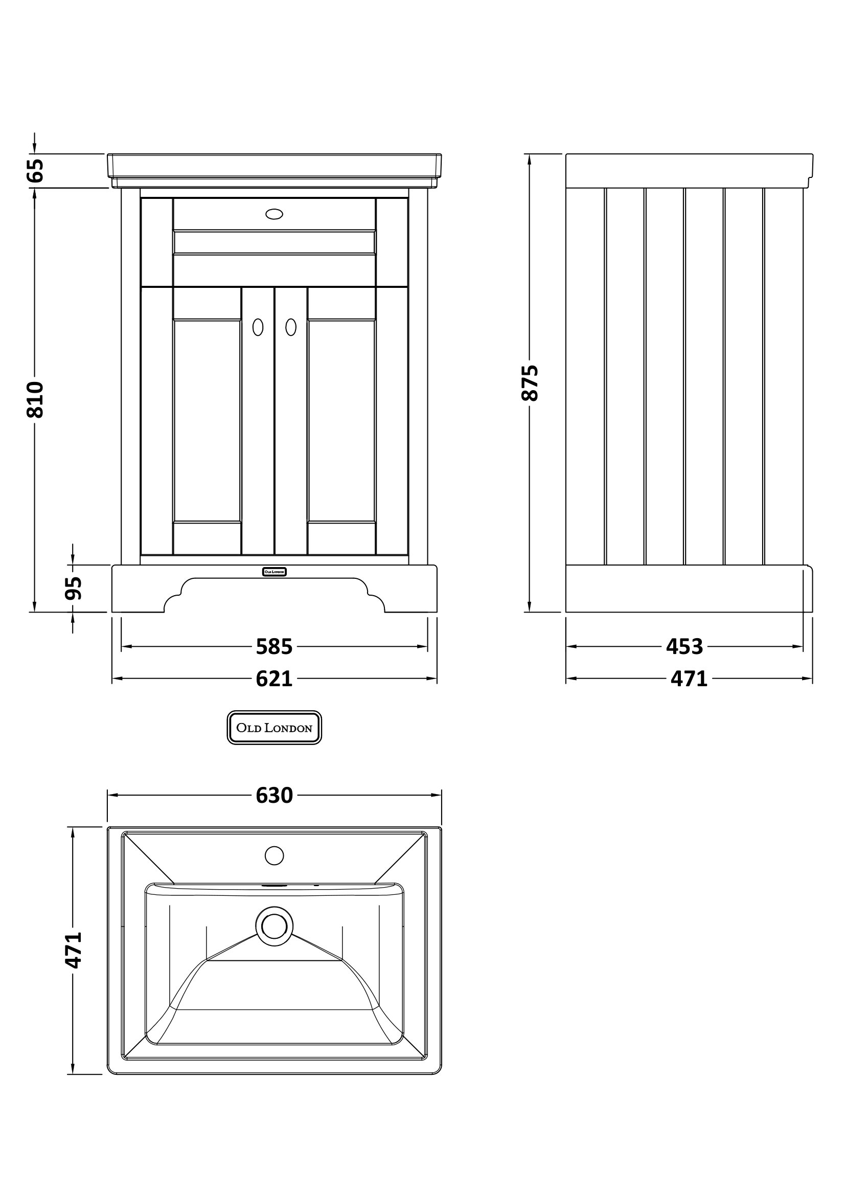 Hudson Reed 600mm 2-Door Vanity & Classic Basin 1TH LOF404 - Image 3