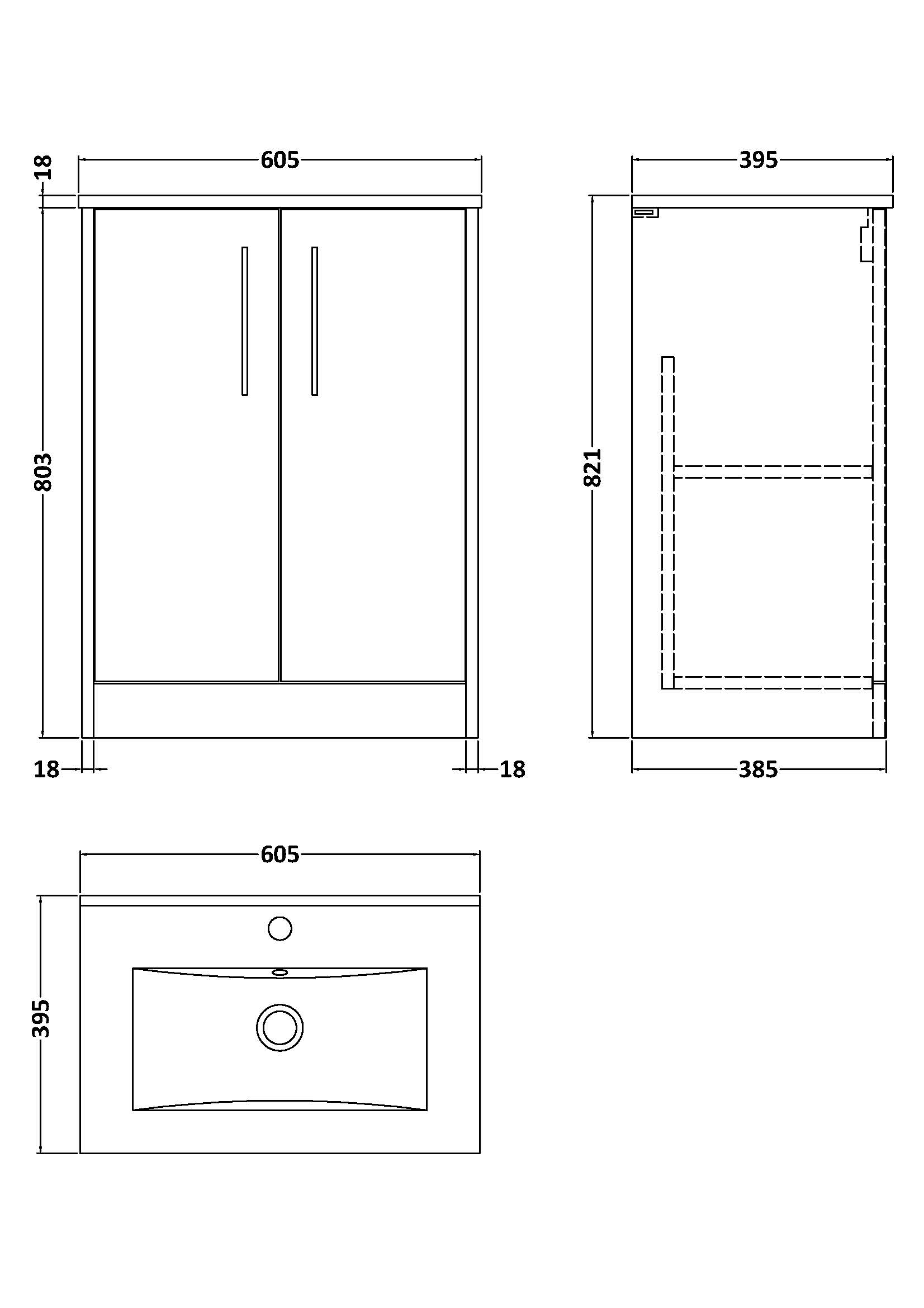 Hudson Reed 600mm Floor Standing 2 Door Vanity & Basin 2 JNU2303B - Image 3