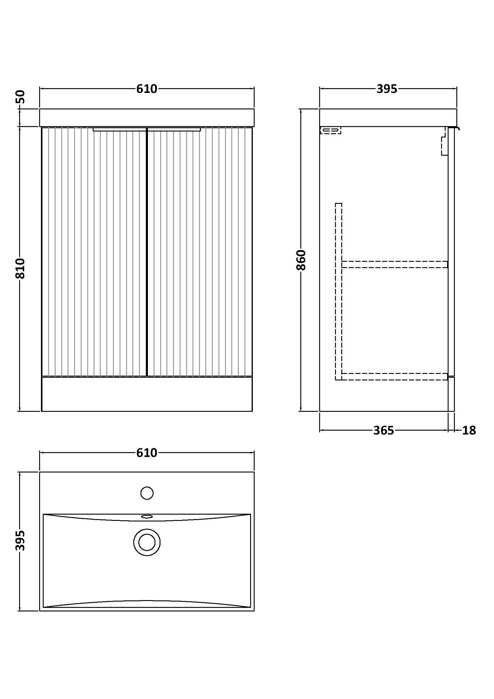 Hudson Reed 600mm Floor Standing 2 Door Vanity & Basin 3 DFF1425D - Image 3