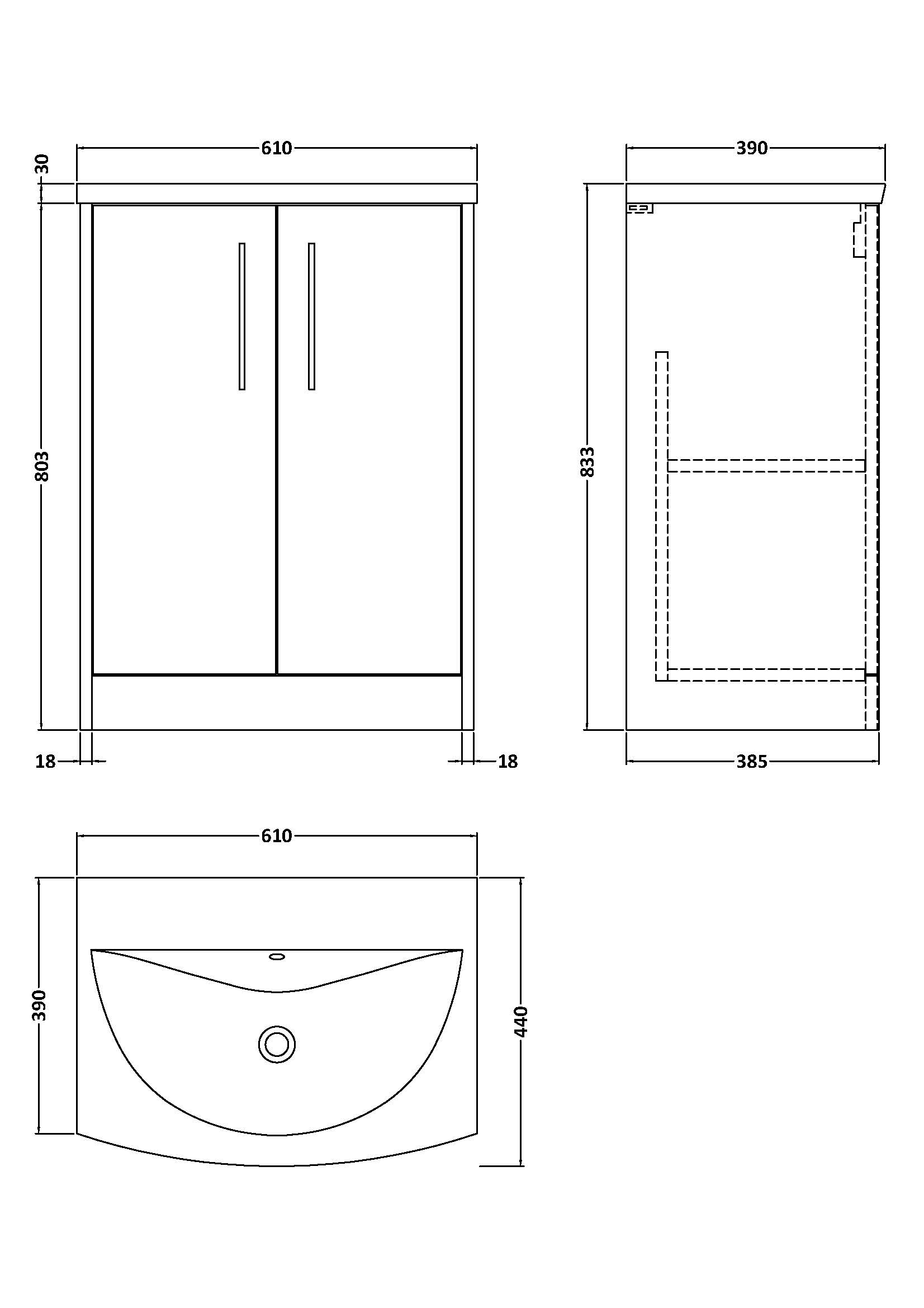 Hudson Reed 600mm Floor Standing 2 Door Vanity & Basin 4 JNU2603G - Image 3