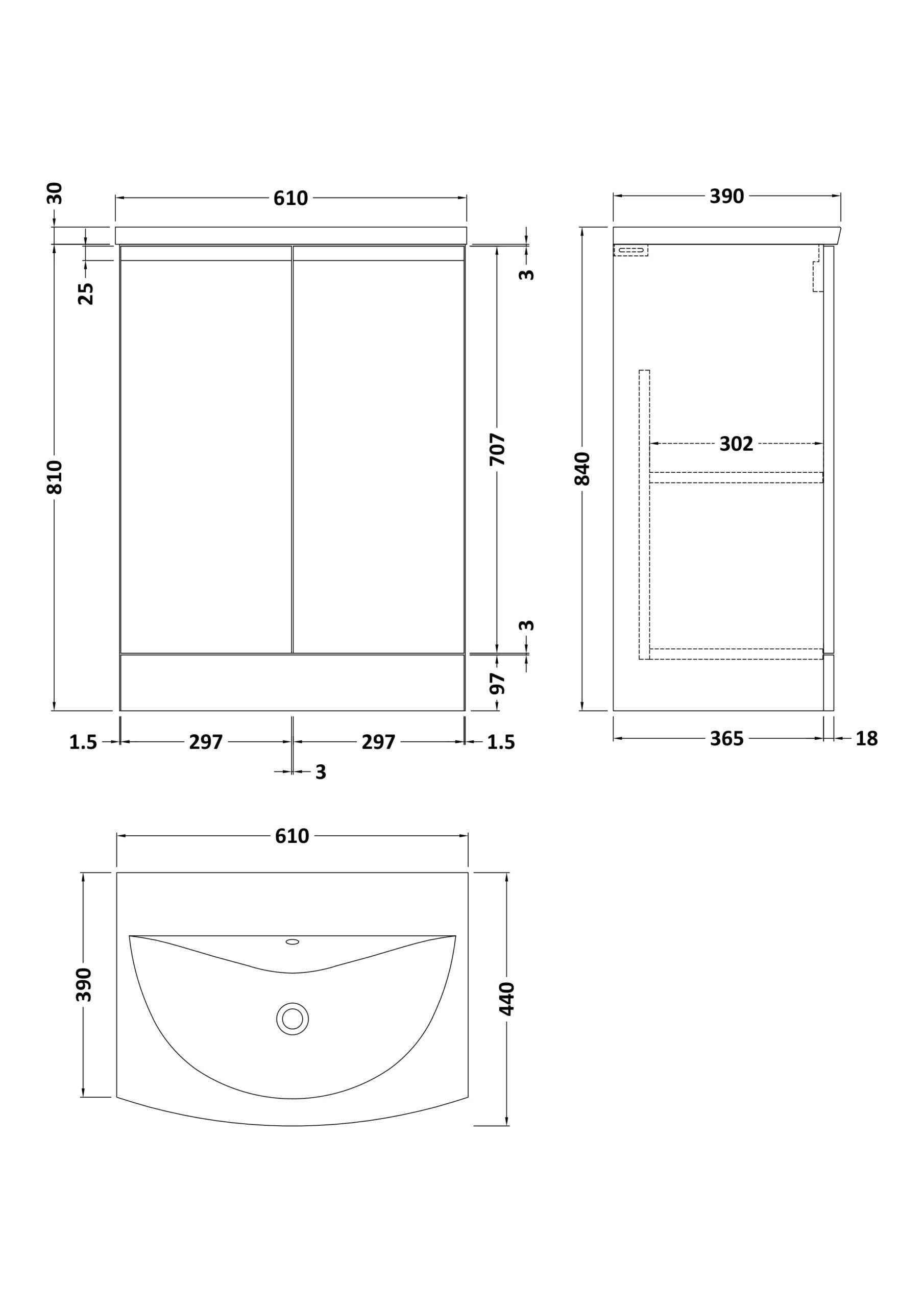 Hudson Reed 600mm Floor Standing 2 Door Vanity Unit & Basin 4 URB108G - Image 3