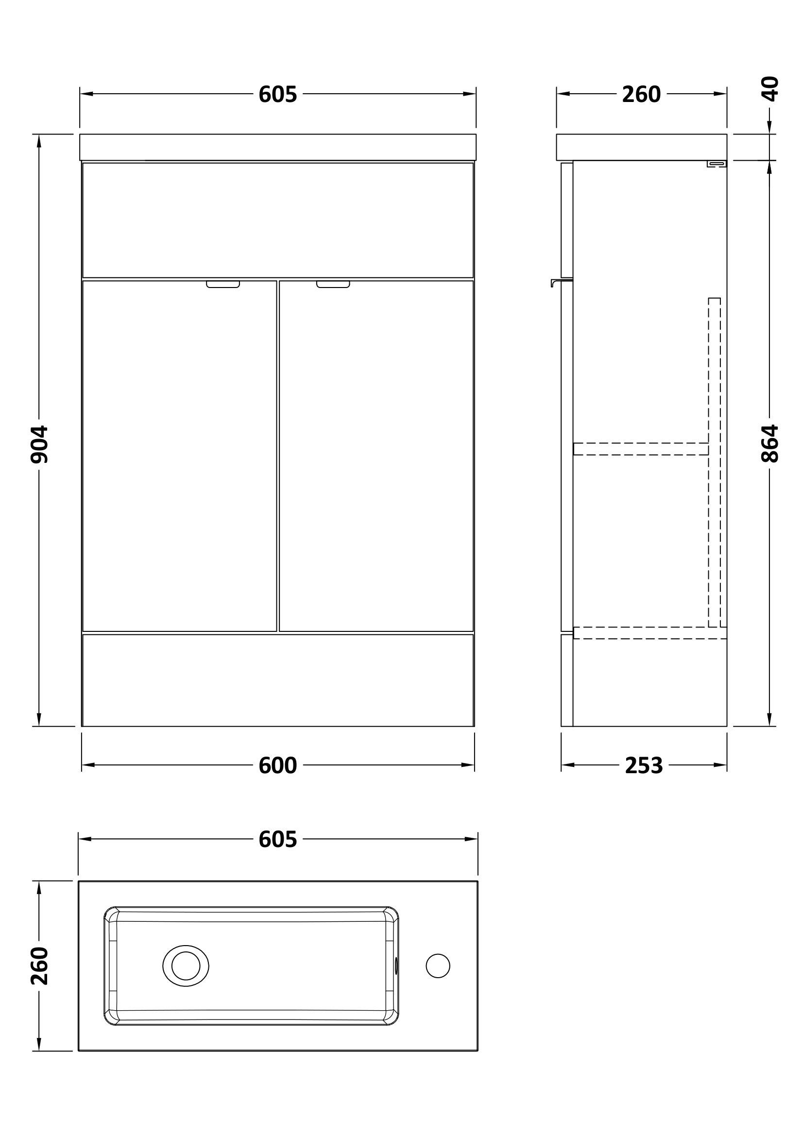 Hudson Reed 600mm Vanity Unit & Basin - Compact CBI906 - Image 3