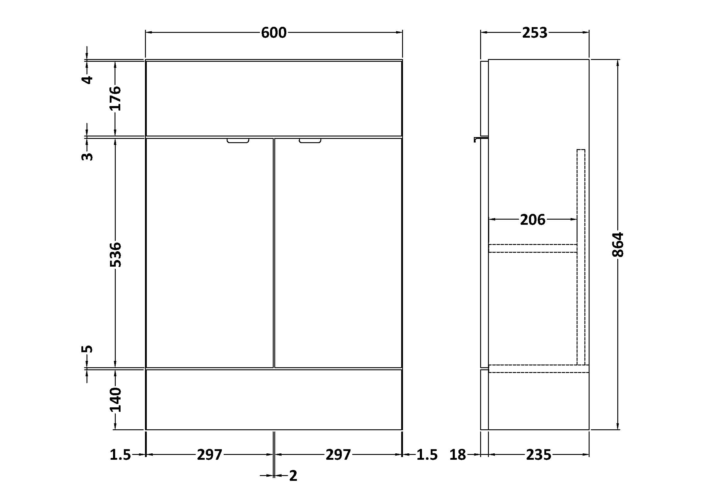 Hudson Reed 600mm Vanity Unit - Compact OFF507 - Image 2