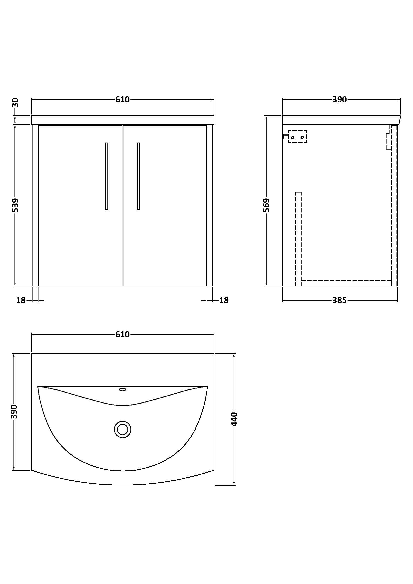 Hudson Reed 600mm Wall Hung 2-Door Vanity & Basin 4 JNU2923G - Image 3