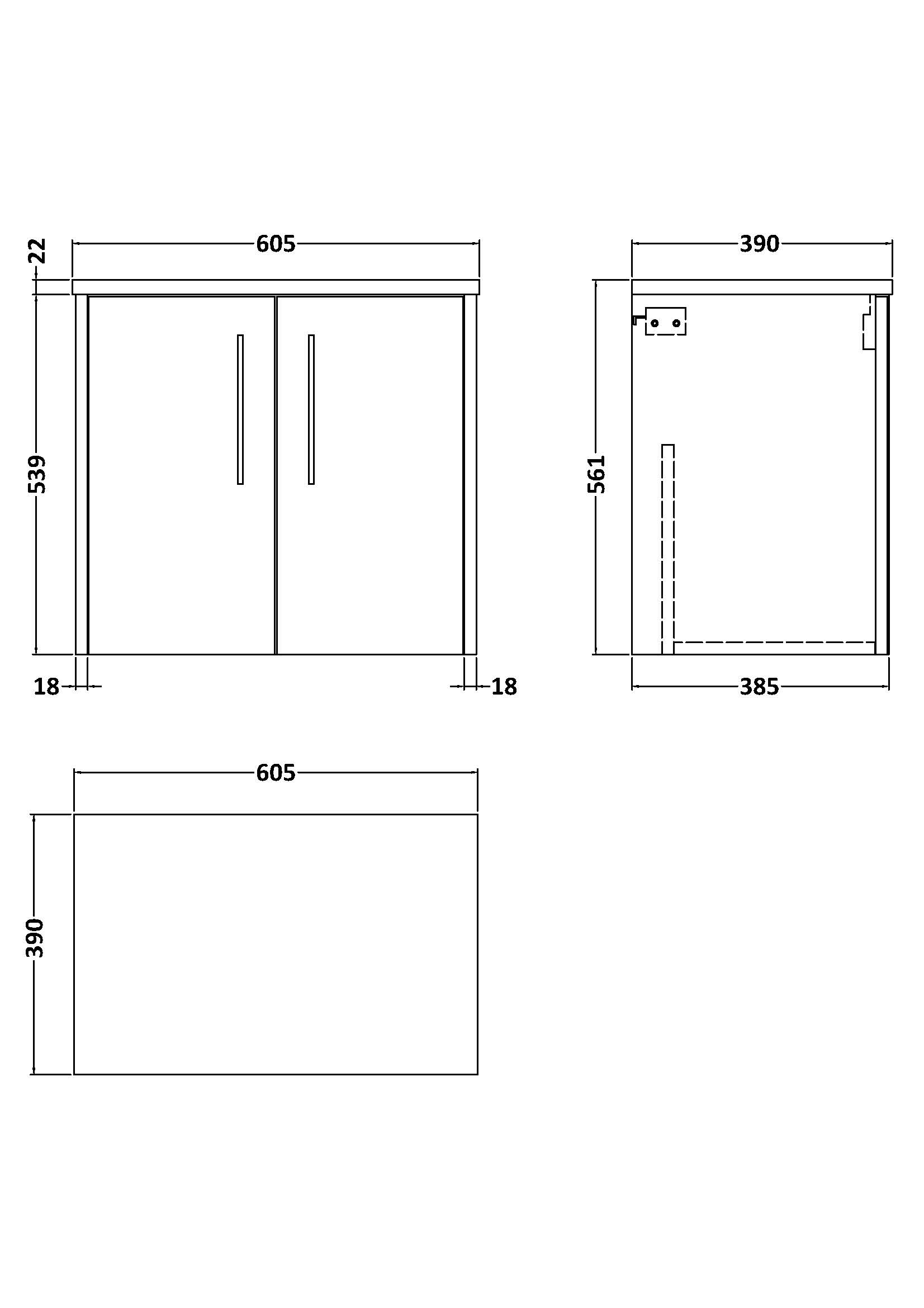 Hudson Reed 600mm Wall Hung 2 Door Vanity & Laminate Top JNU2323LSW - Image 2