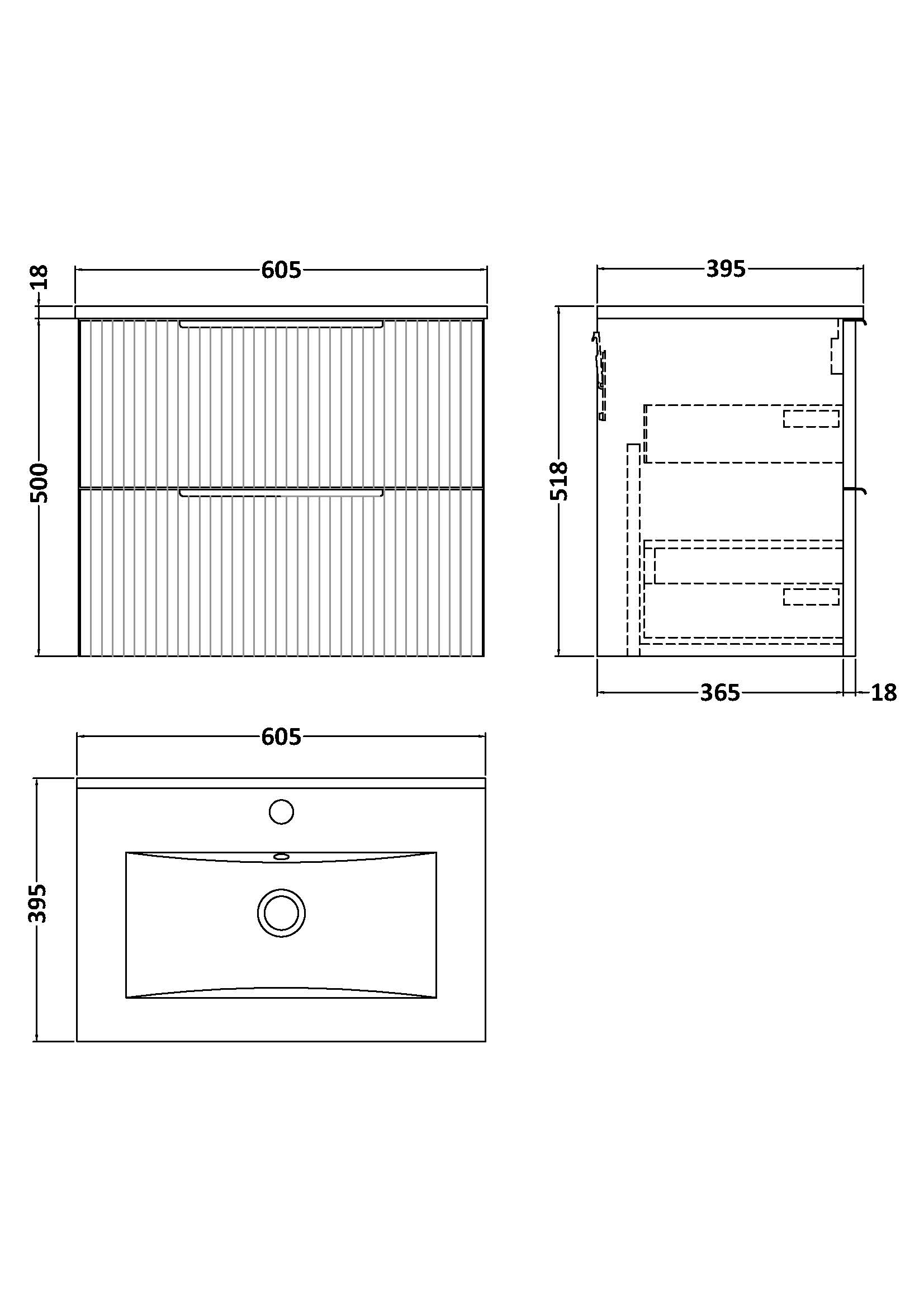 Hudson Reed 600mm Wall Hung 2 Drawer Vanity & Basin 2 DFF393B - Image 3