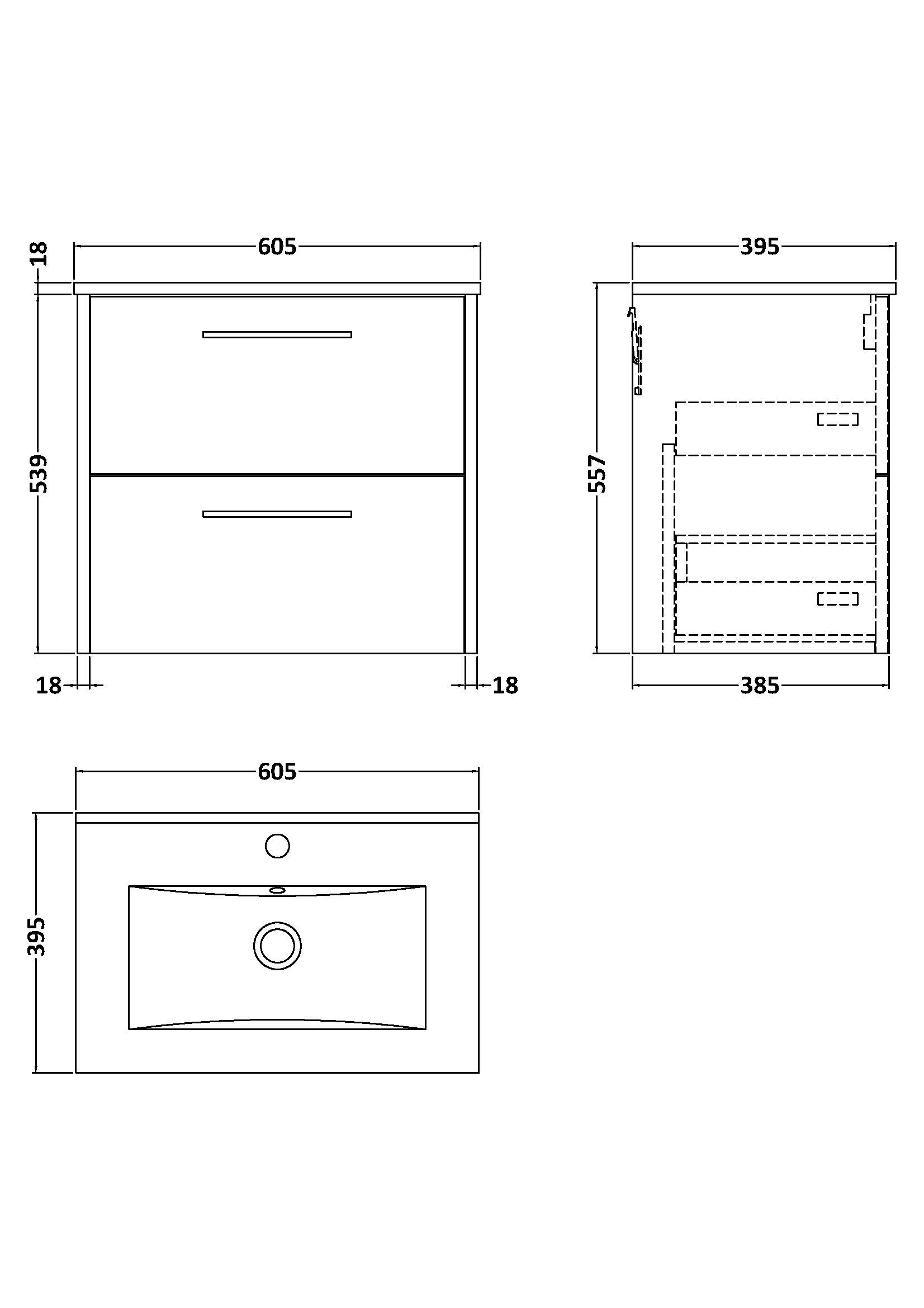 Hudson Reed 600mm Wall Hung 2-Drawer Vanity & Basin 2 JNU2924B - Image 3