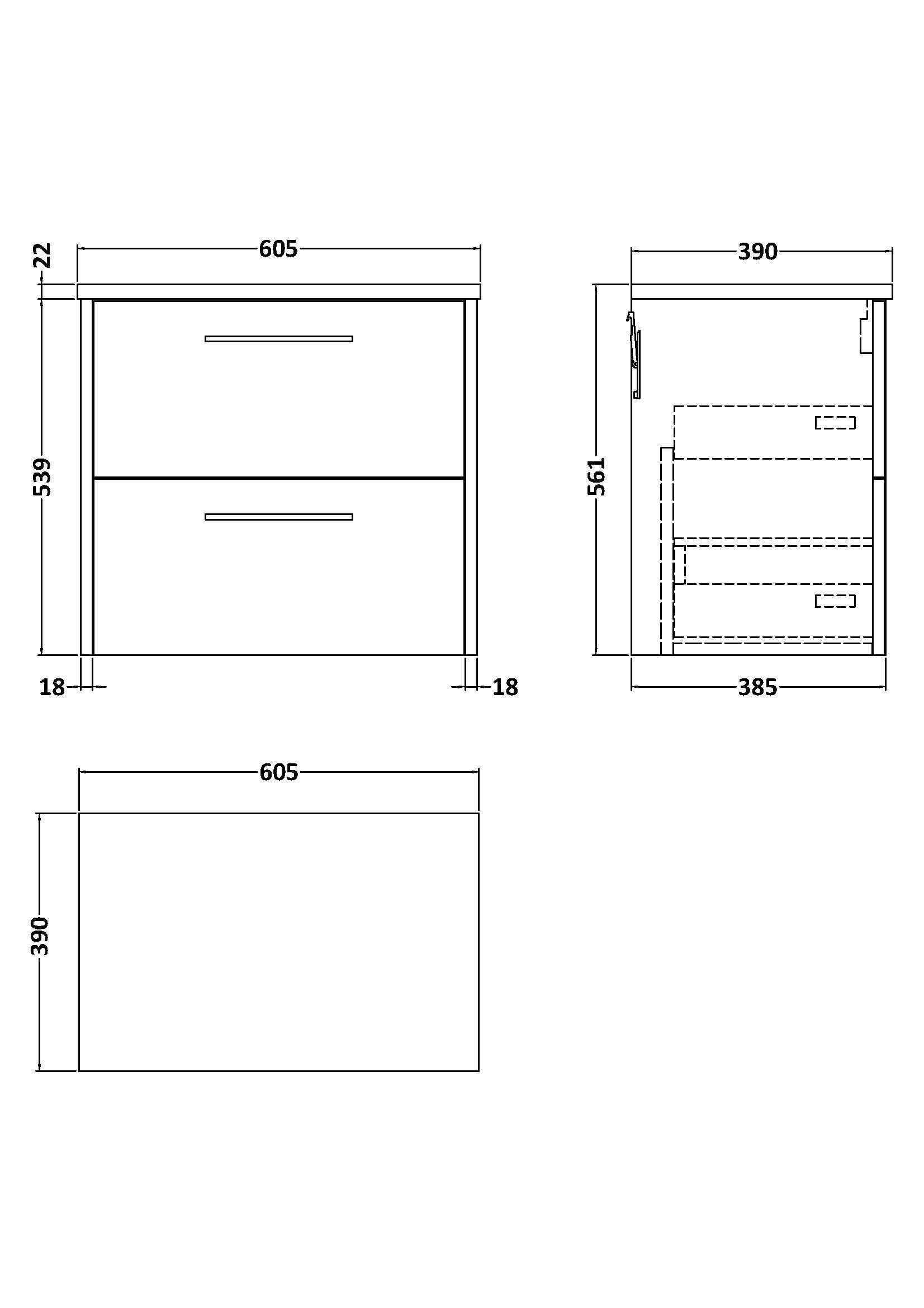 Hudson Reed 600mm Wall Hung 2 Drawer Vanity & Laminate Top JNU2224LSB - Image 2