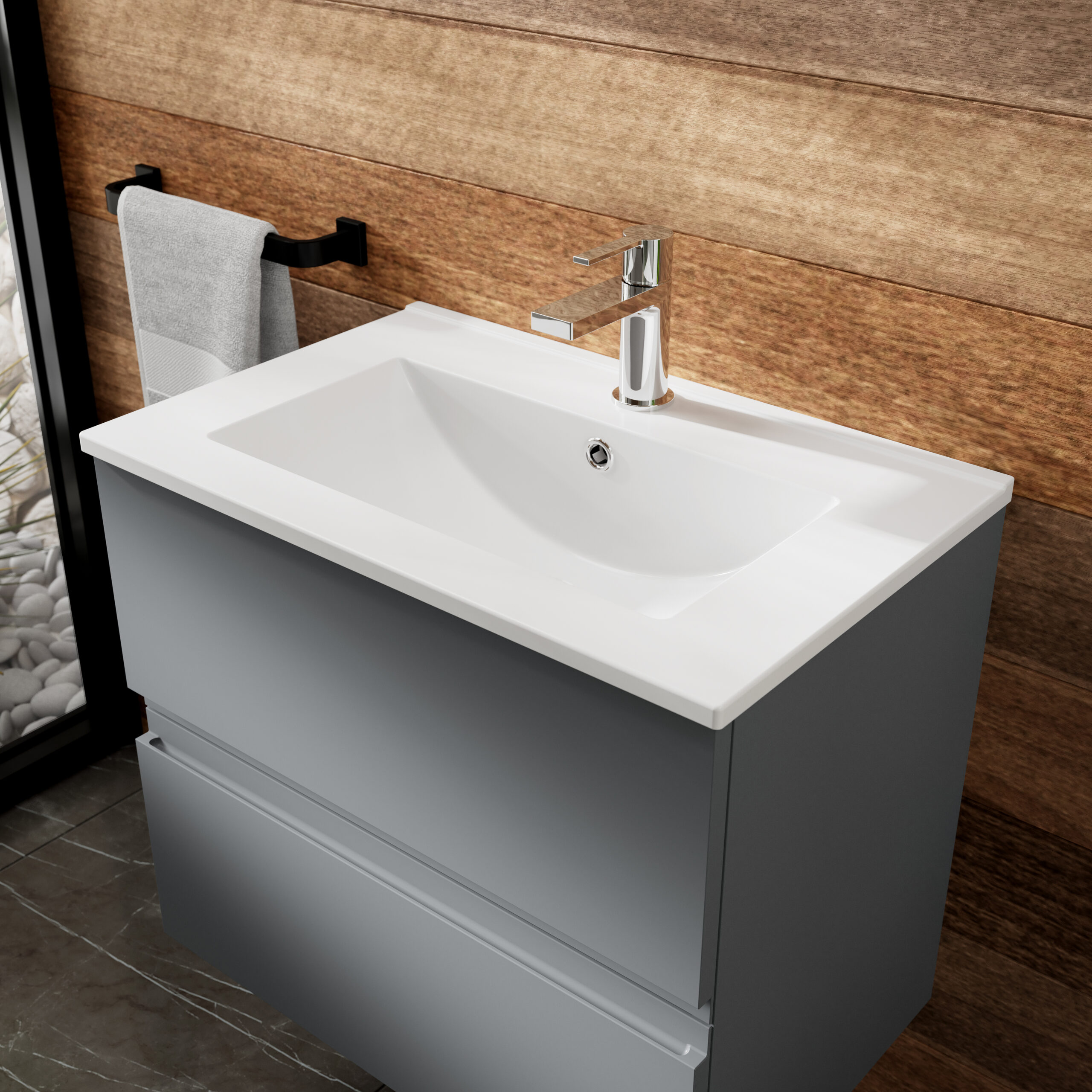Hudson Reed 600mm Wall Hung 2-Drawer Vanity Unit & Basin 2 URB204B - Image 2